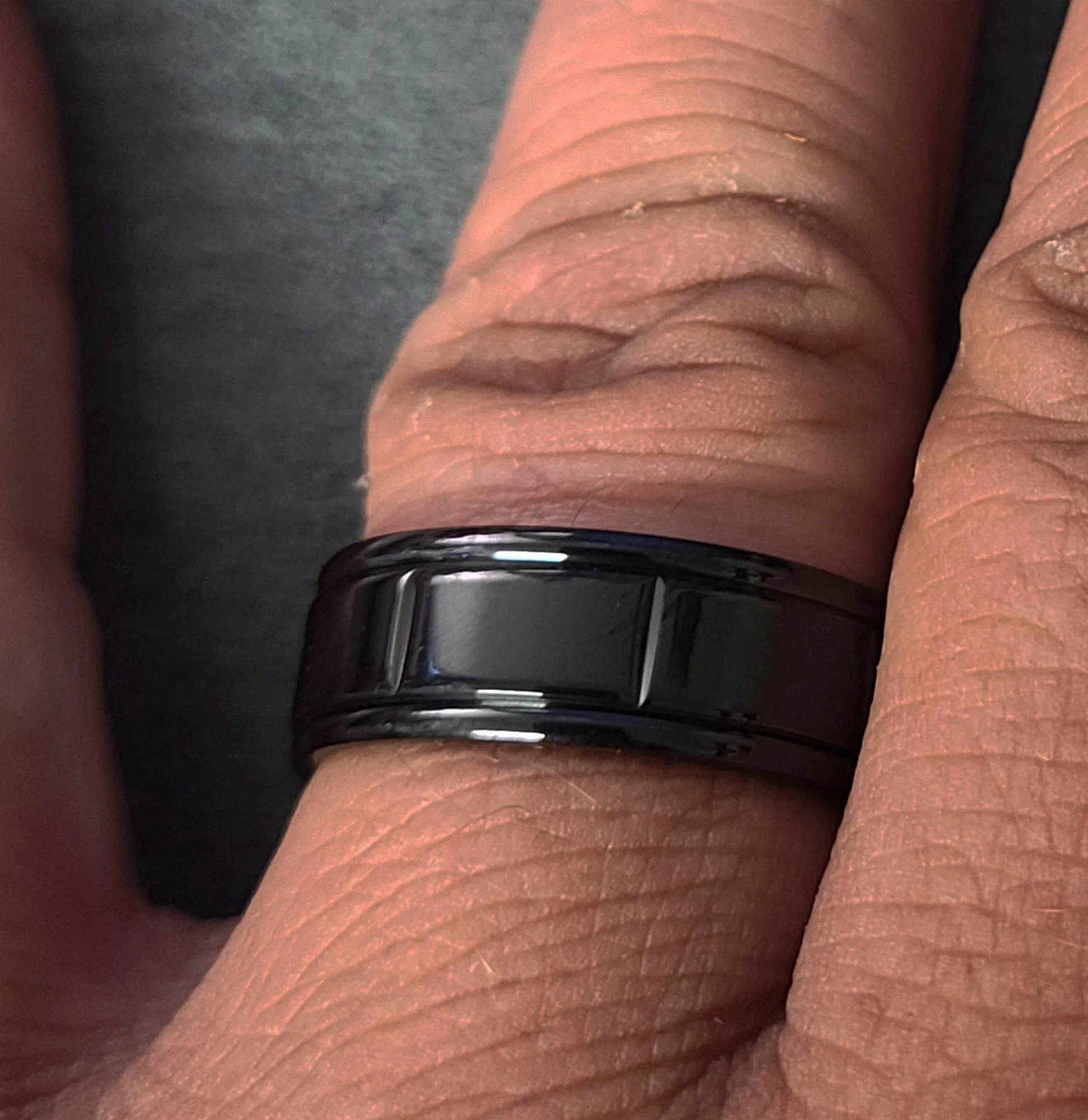 Custom Engraved Men's Black Promise Ring - Black Square Grooves Stainless Steel