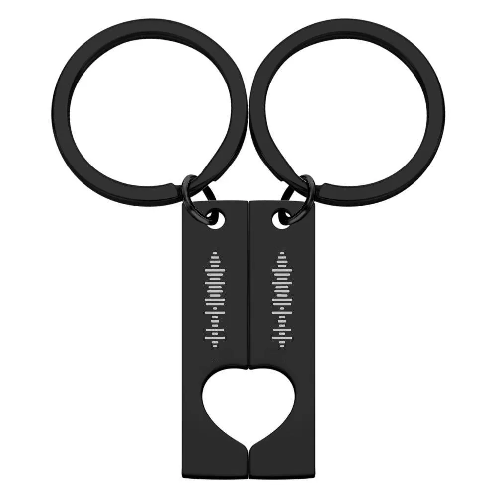 Custom Engraved Stainless Steel Scannable Music Code Couple Keychains