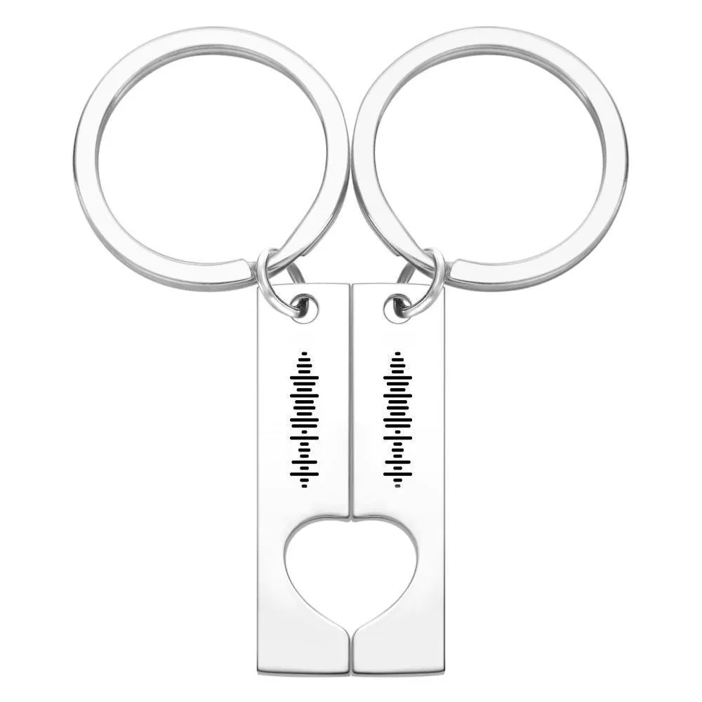 Custom Engraved Stainless Steel Scannable Music Code Couple Keychains