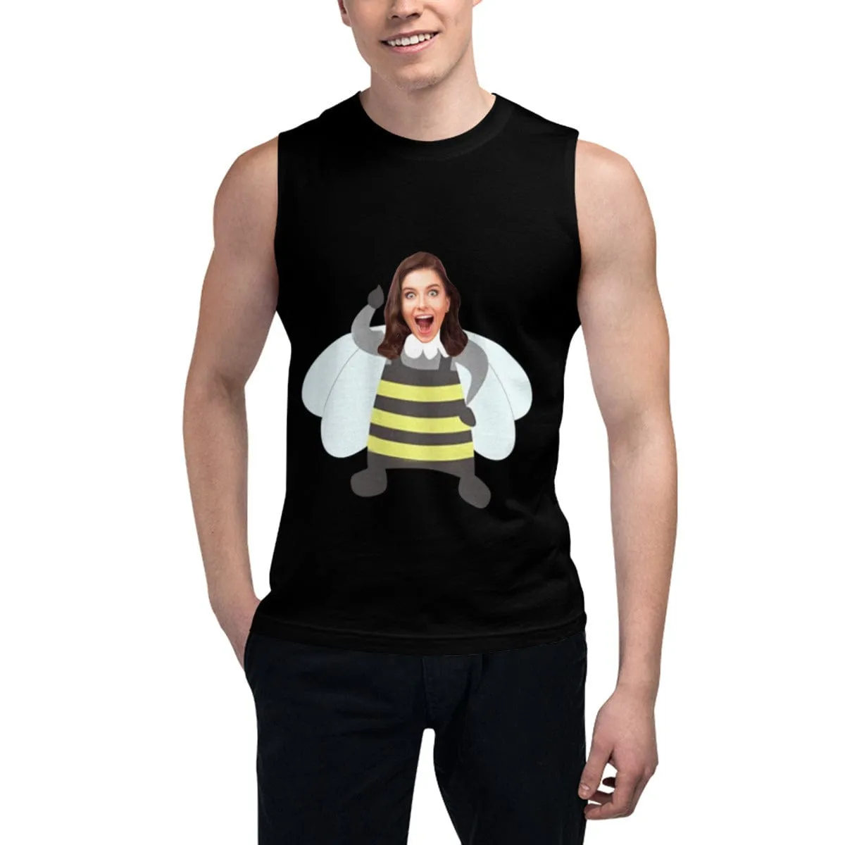 Custom Face Men's Black Bee Sleeveless Personality T-shirt