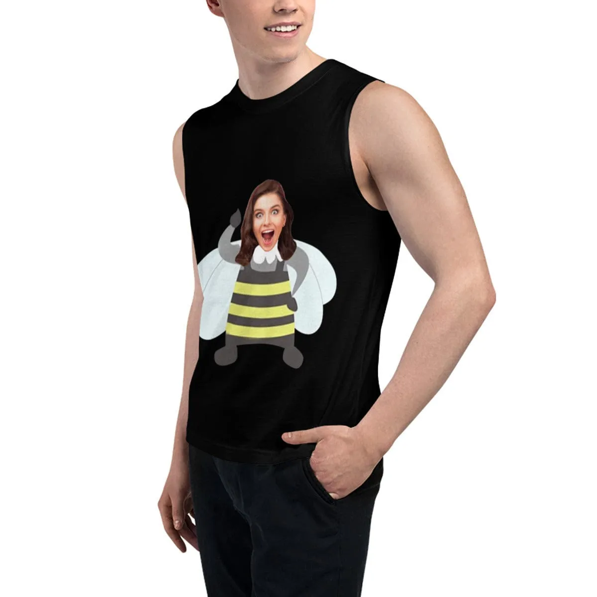 Custom Face Men's Black Bee Sleeveless Personality T-shirt