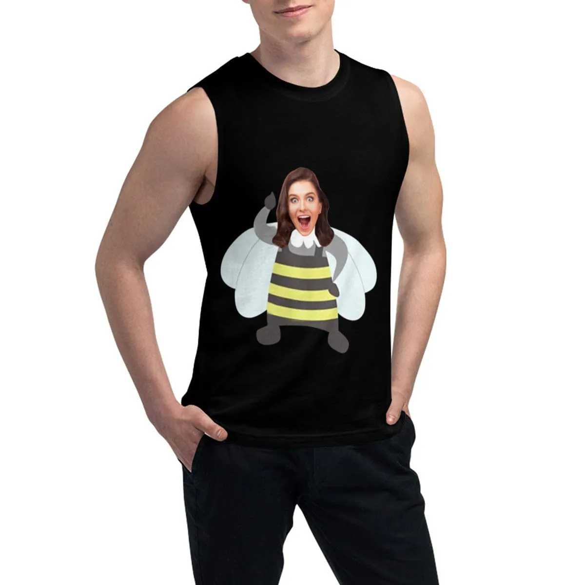 Custom Face Men's Black Bee Sleeveless Personality T-shirt