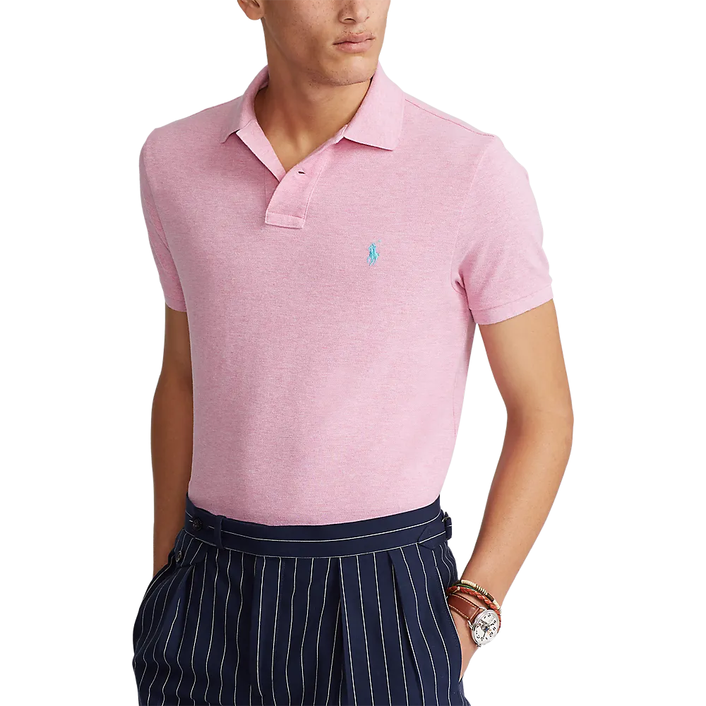 Custom Fit Mesh Polo - Pink Marle (Light Blue Pony)