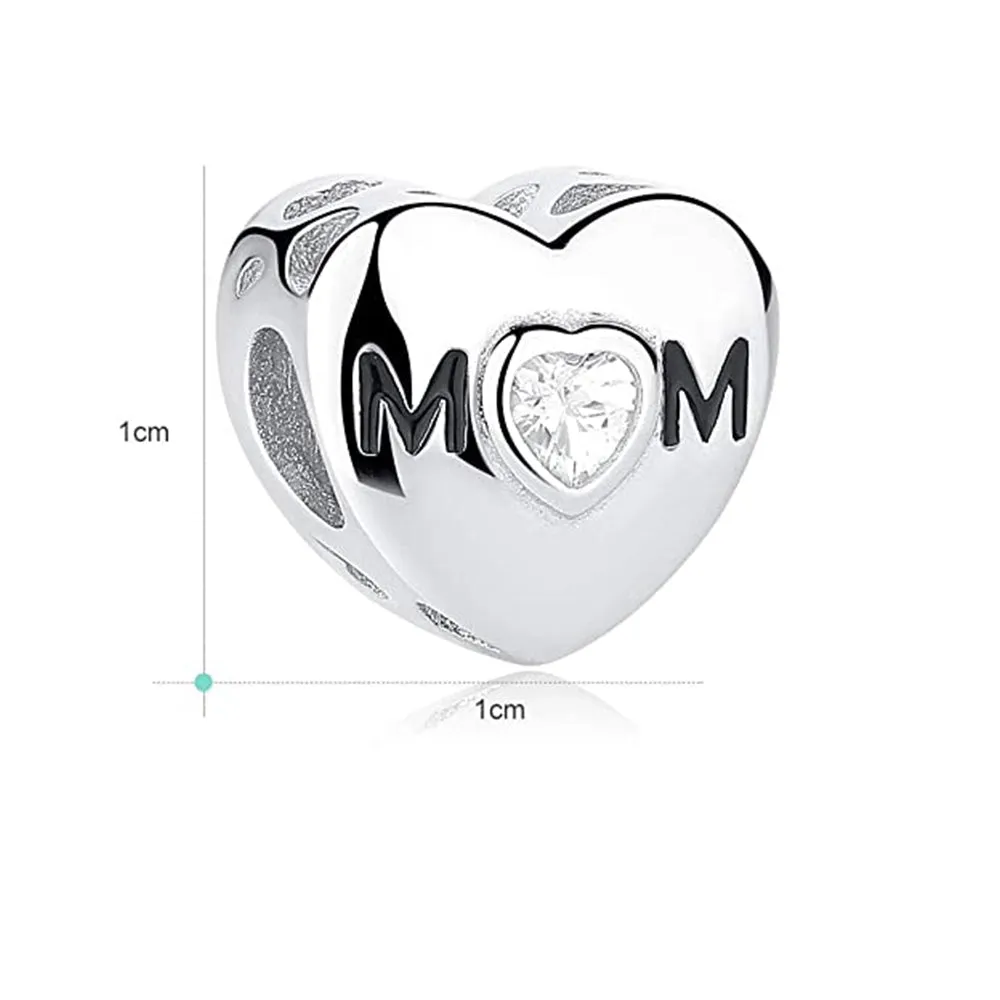 Custom Photo Heart Charm - Mom Photo Charm with Jewel Mom Bead