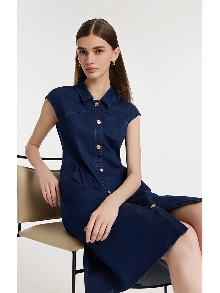 Denim Single-Breasted Women Mini Dress