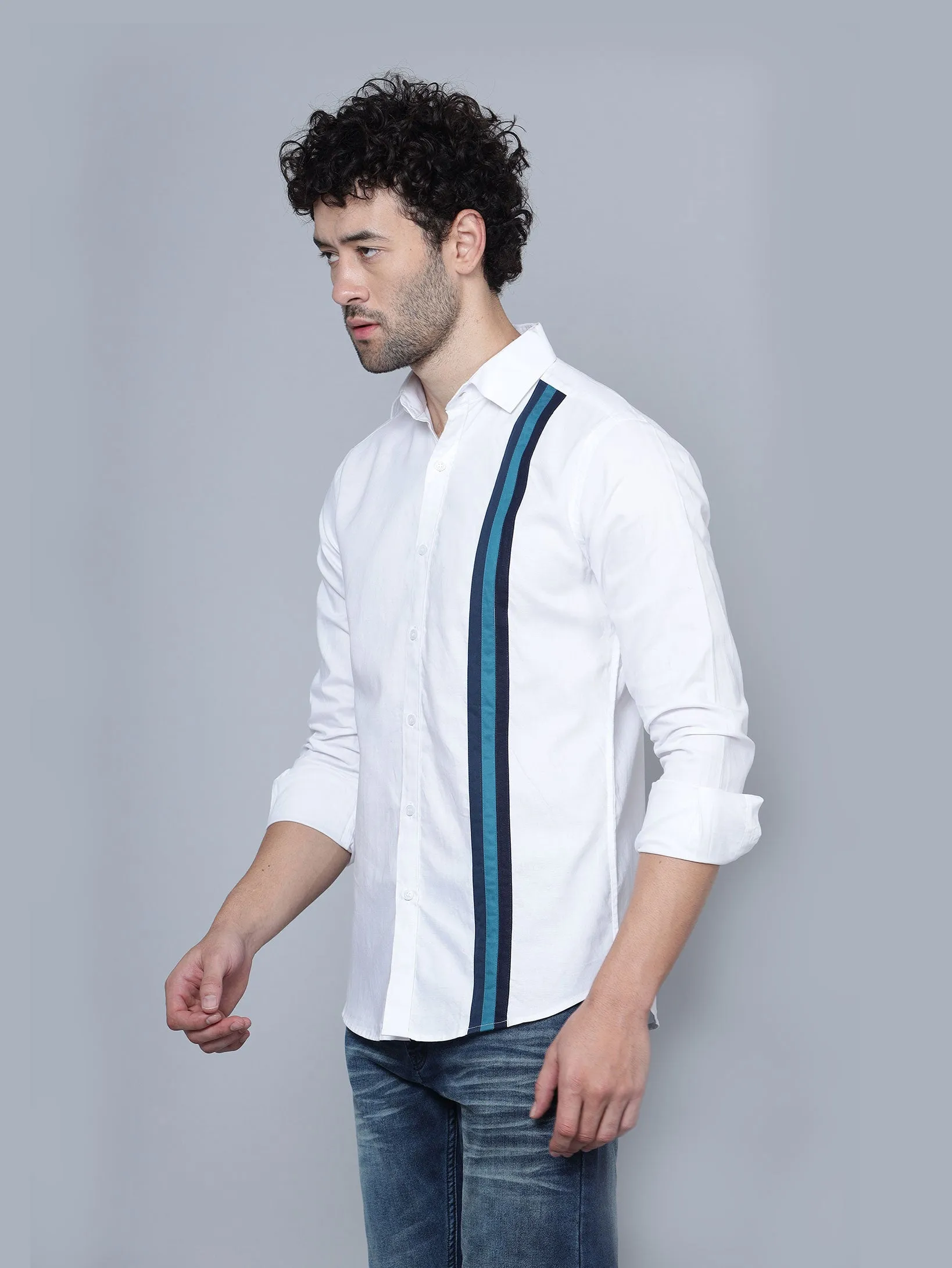 Designer Blue Stripe Cotton White Shirt