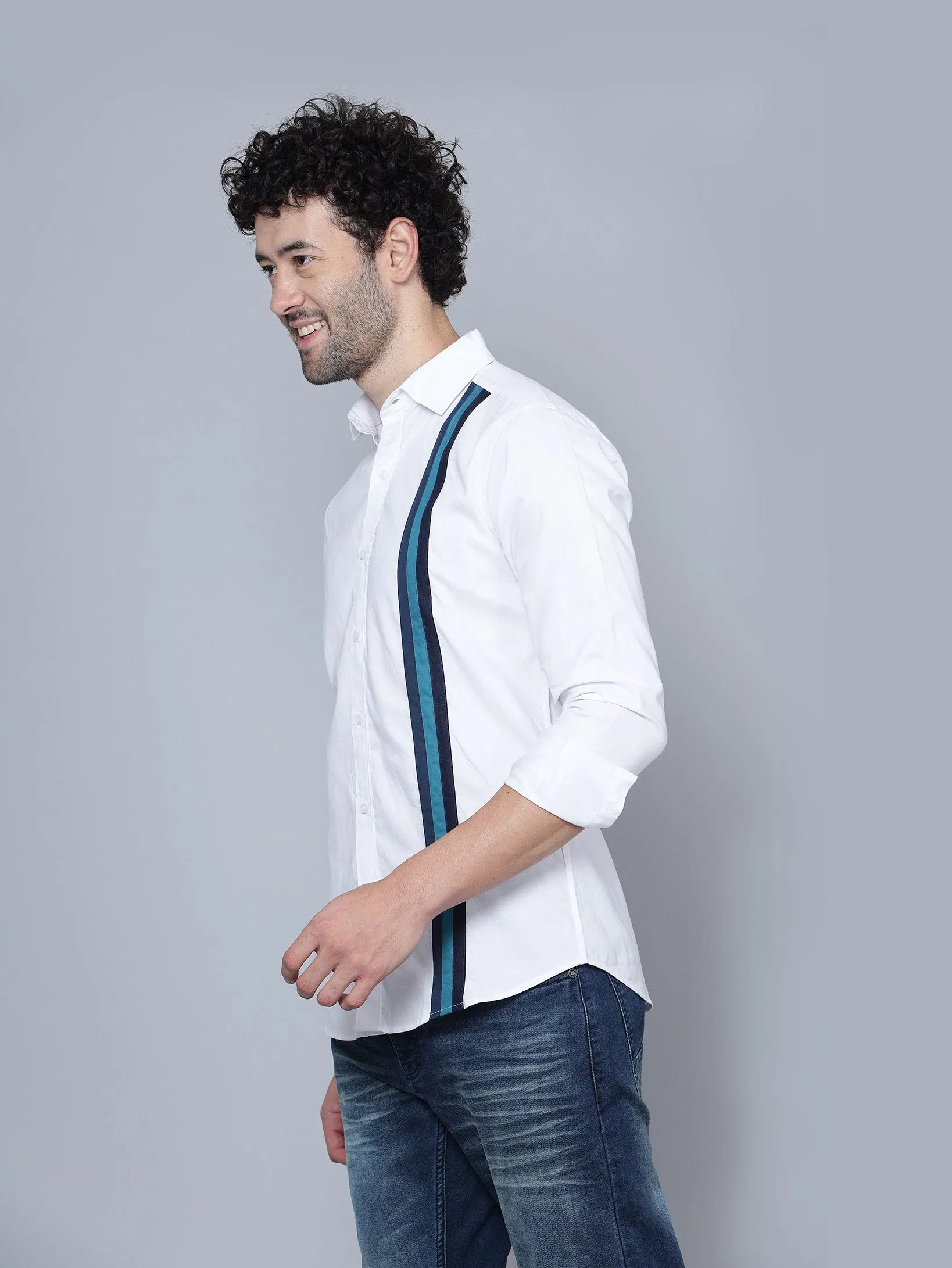 Designer Blue Stripe Cotton White Shirt