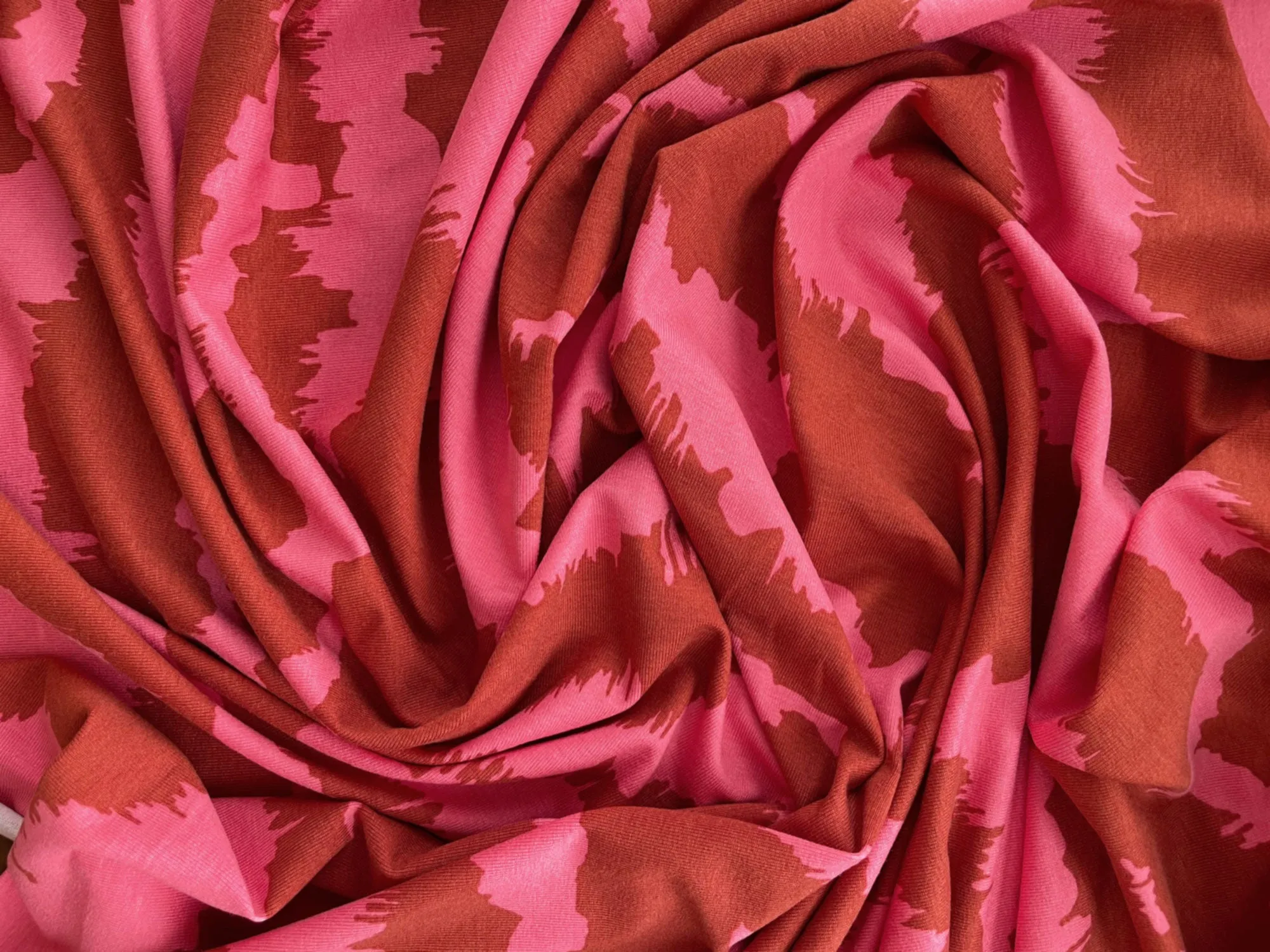 Designer Deadstock Rayon Jersey Fabric in Pink Clouds