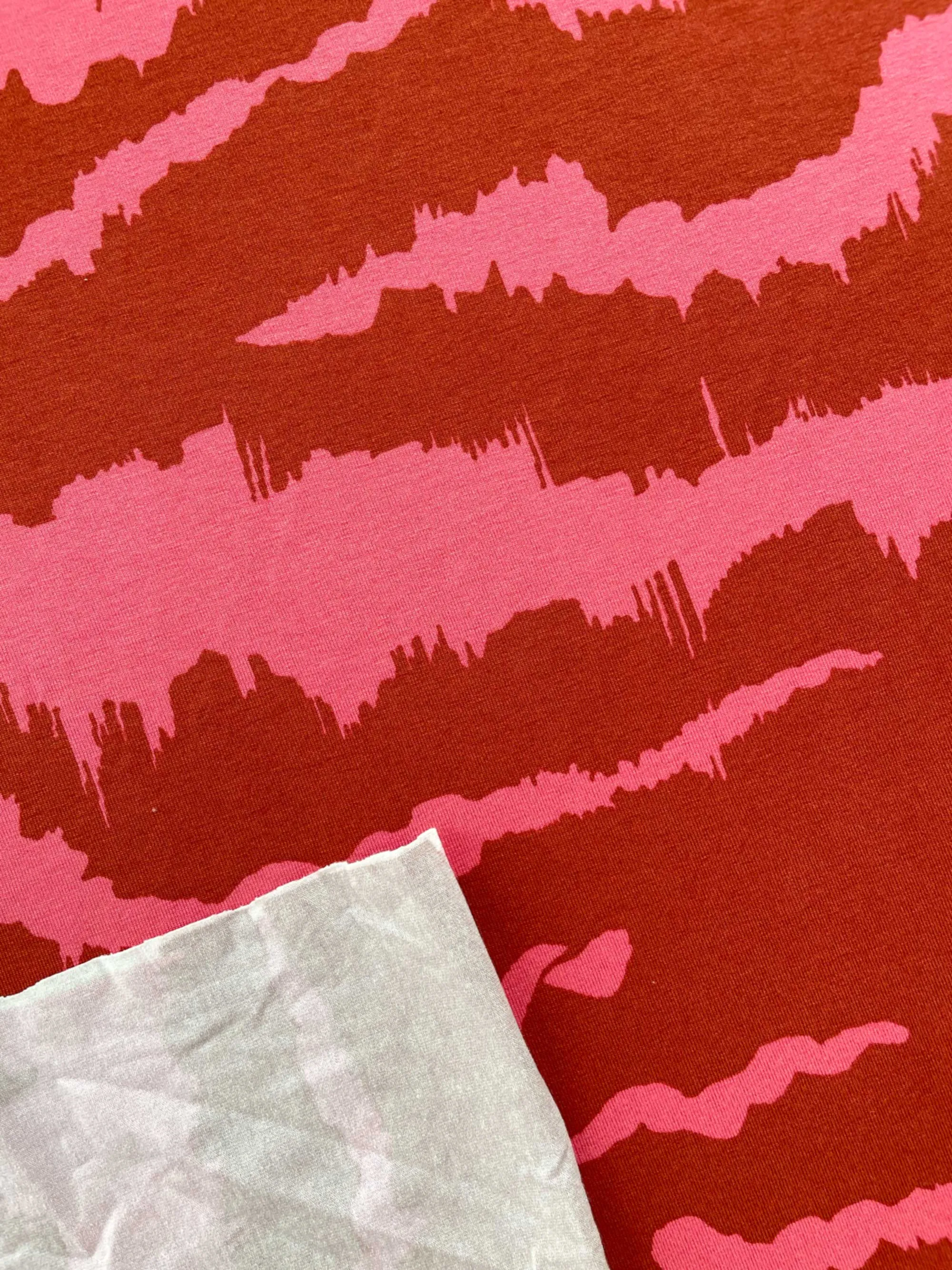 Designer Deadstock Rayon Jersey Fabric in Pink Clouds