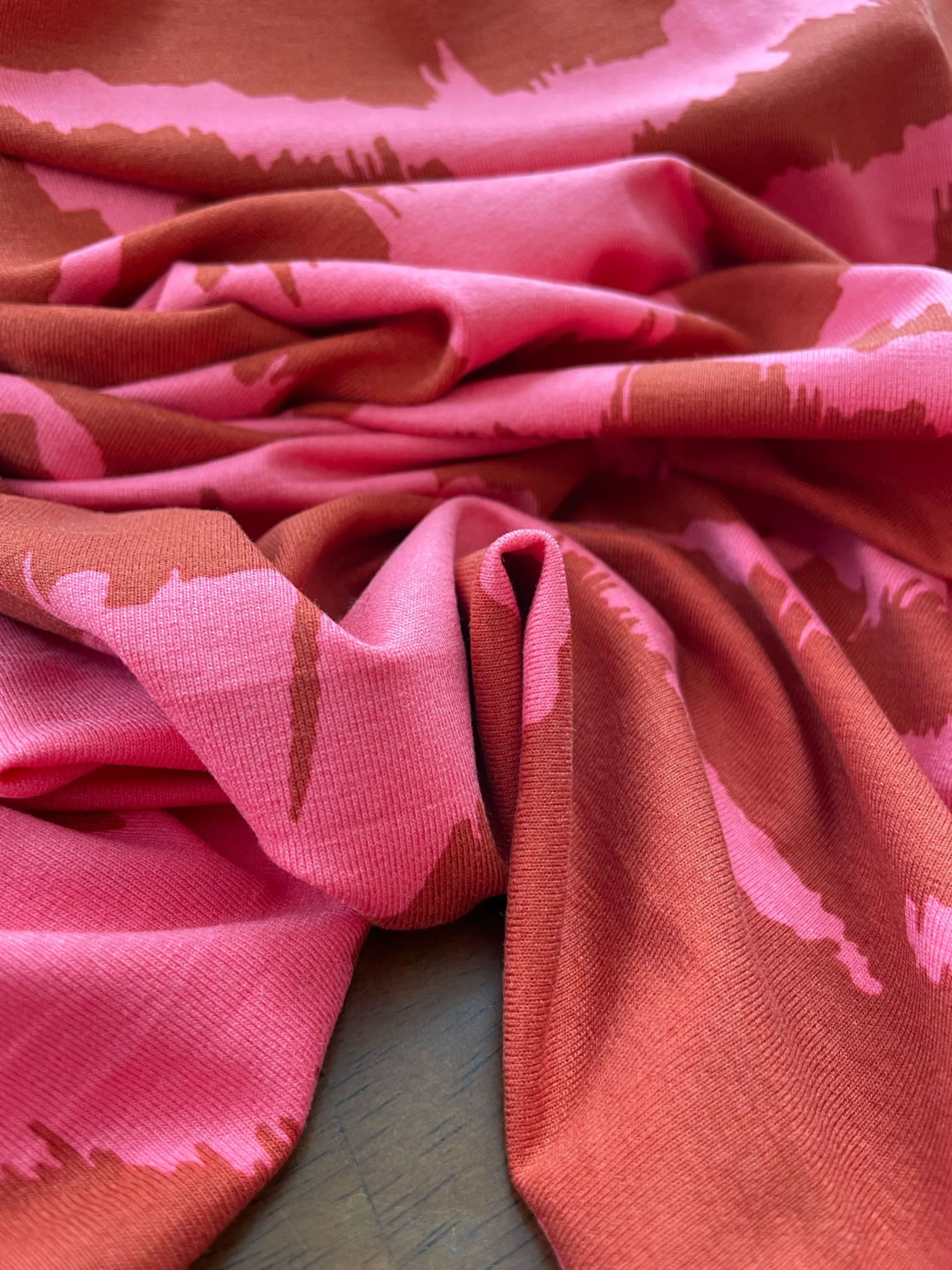 Designer Deadstock Rayon Jersey Fabric in Pink Clouds