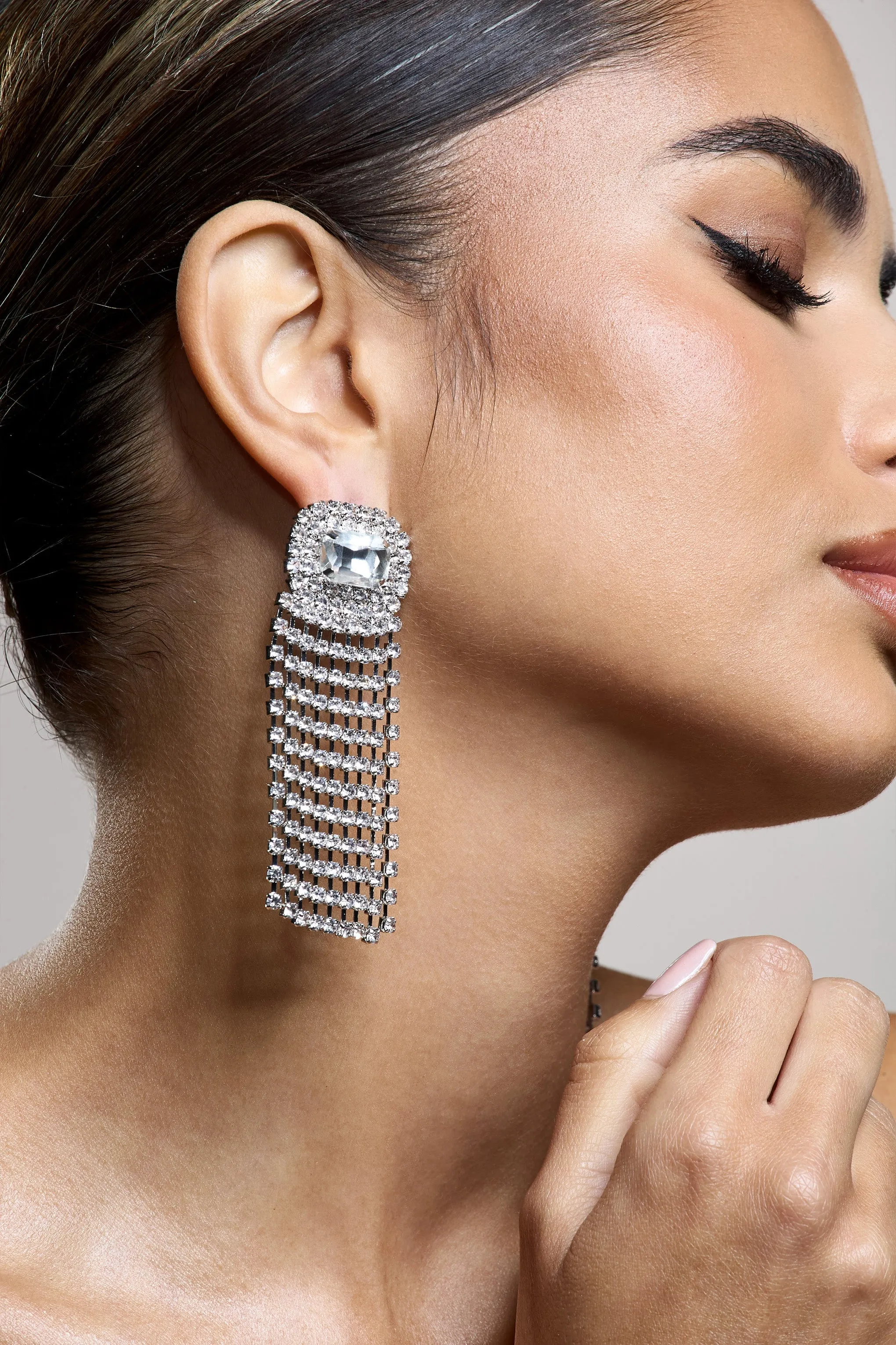 Flash | Silver Diamante Tassel Earrings