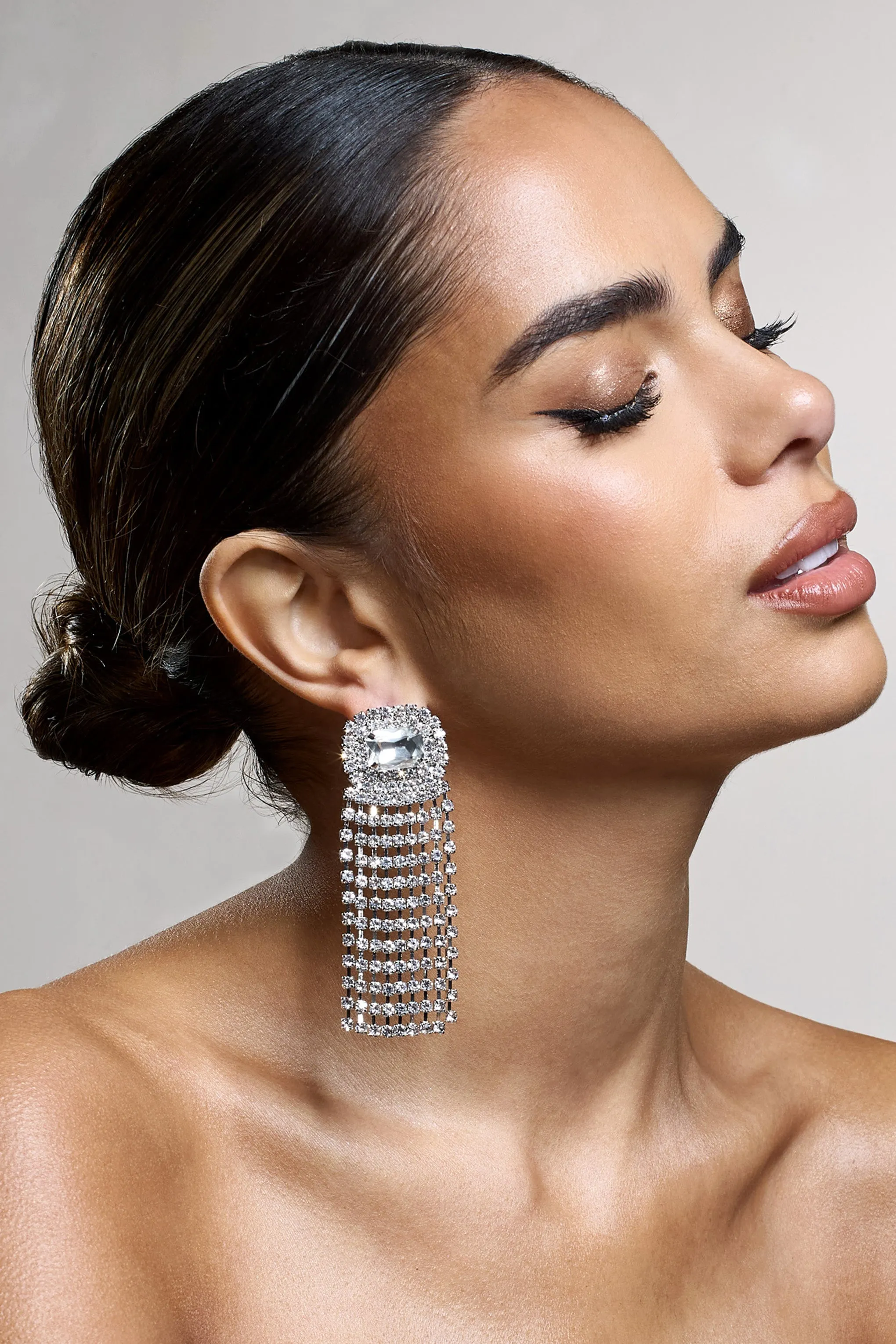 Flash | Silver Diamante Tassel Earrings