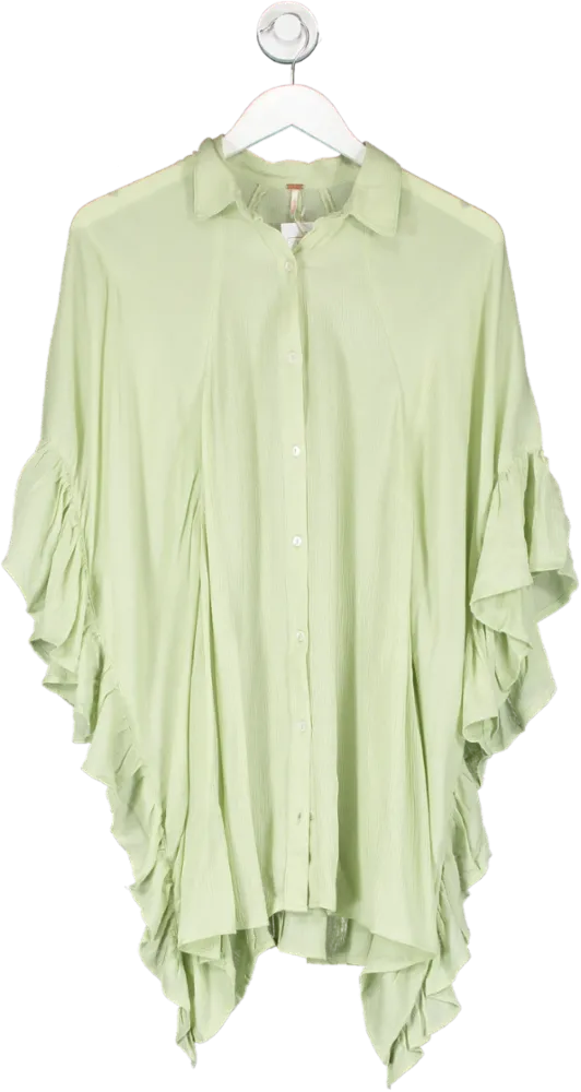 Free People Pale Green 'Love Is' oversized frill side tunic Top UK XS/S