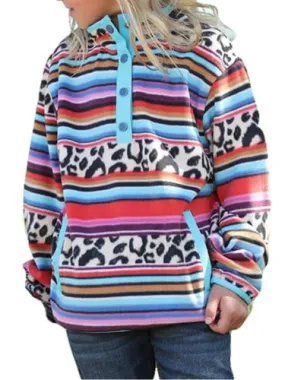 Girl's Cruel Girl Leopard Serape 1/4 Snap Long Sleeve Polar Fleece Pullover