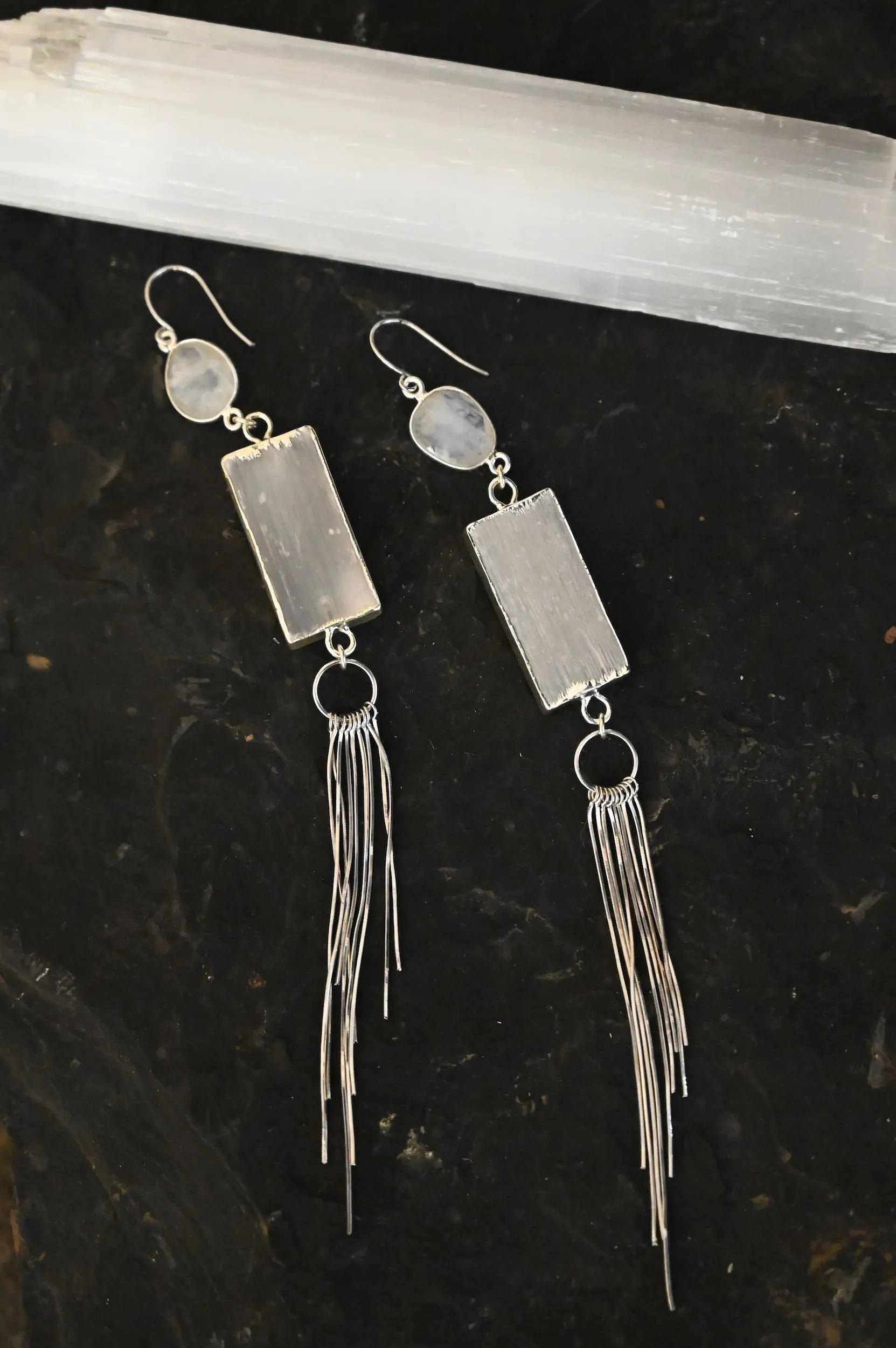 Goddess Within Selenite & Moonstone Fringe Earrings