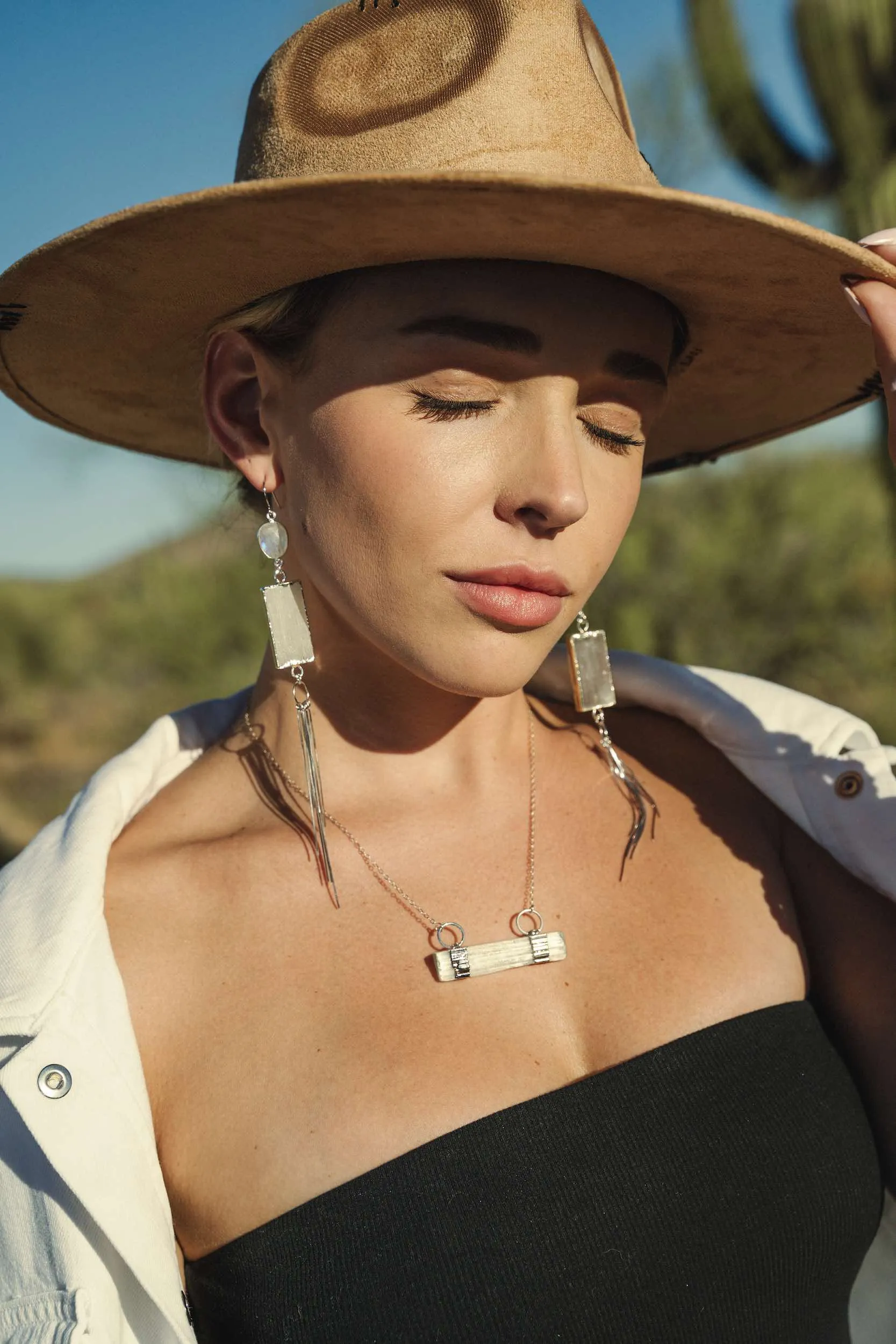 Goddess Within Selenite & Moonstone Fringe Earrings