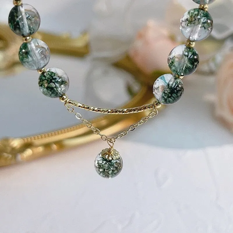 Green Ghost Chorite Crystals Beaded Strand Bracelet