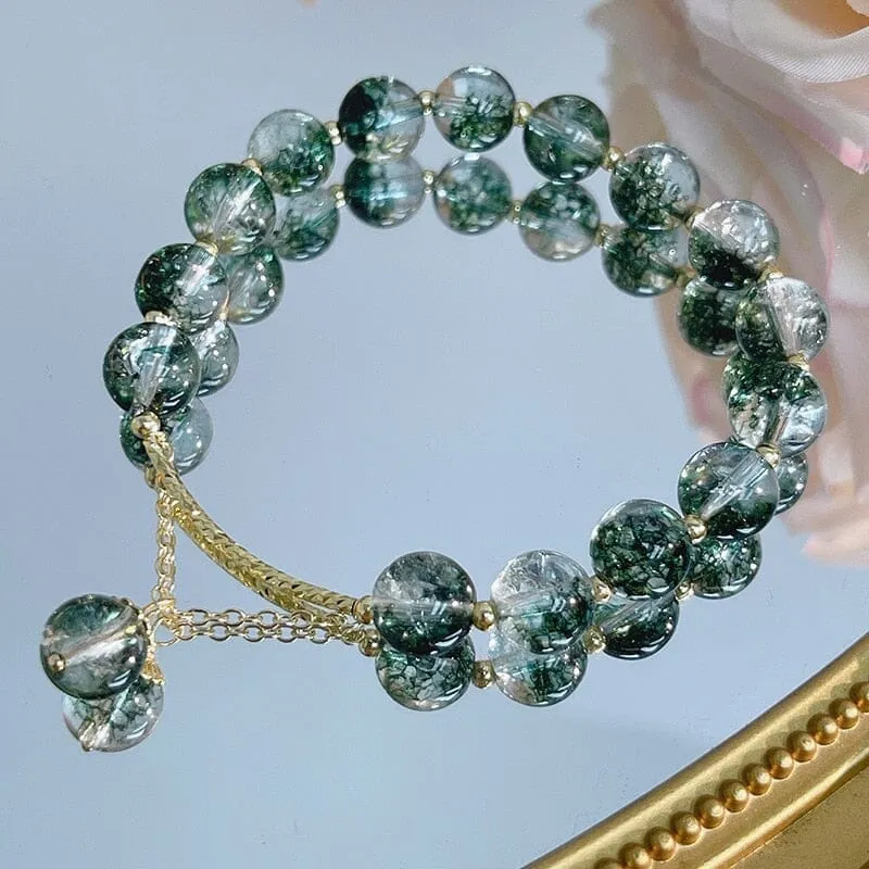 Green Ghost Chorite Crystals Beaded Strand Bracelet