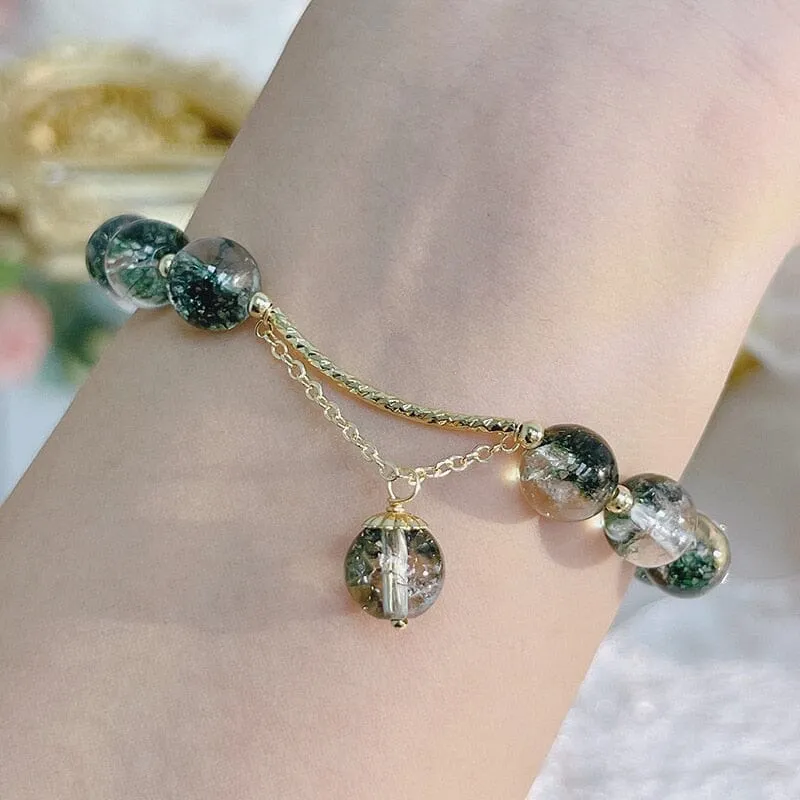 Green Ghost Chorite Crystals Beaded Strand Bracelet