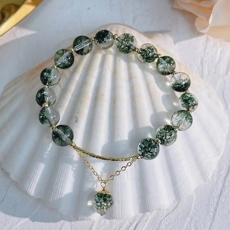 Green Ghost Chorite Crystals Beaded Strand Bracelet