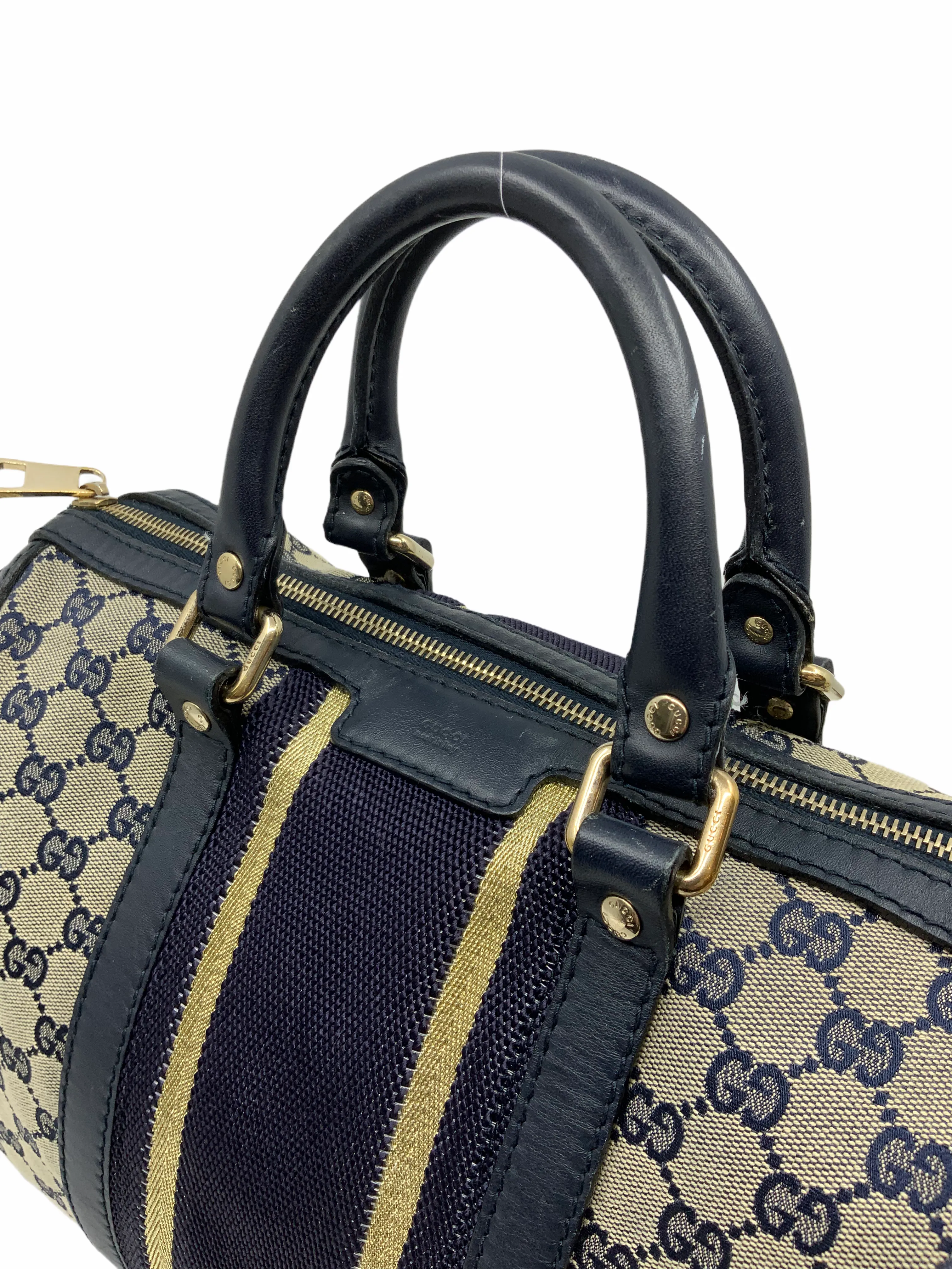 Gucci Monogram Canvas Web Boston Bag with Shoulder Strap