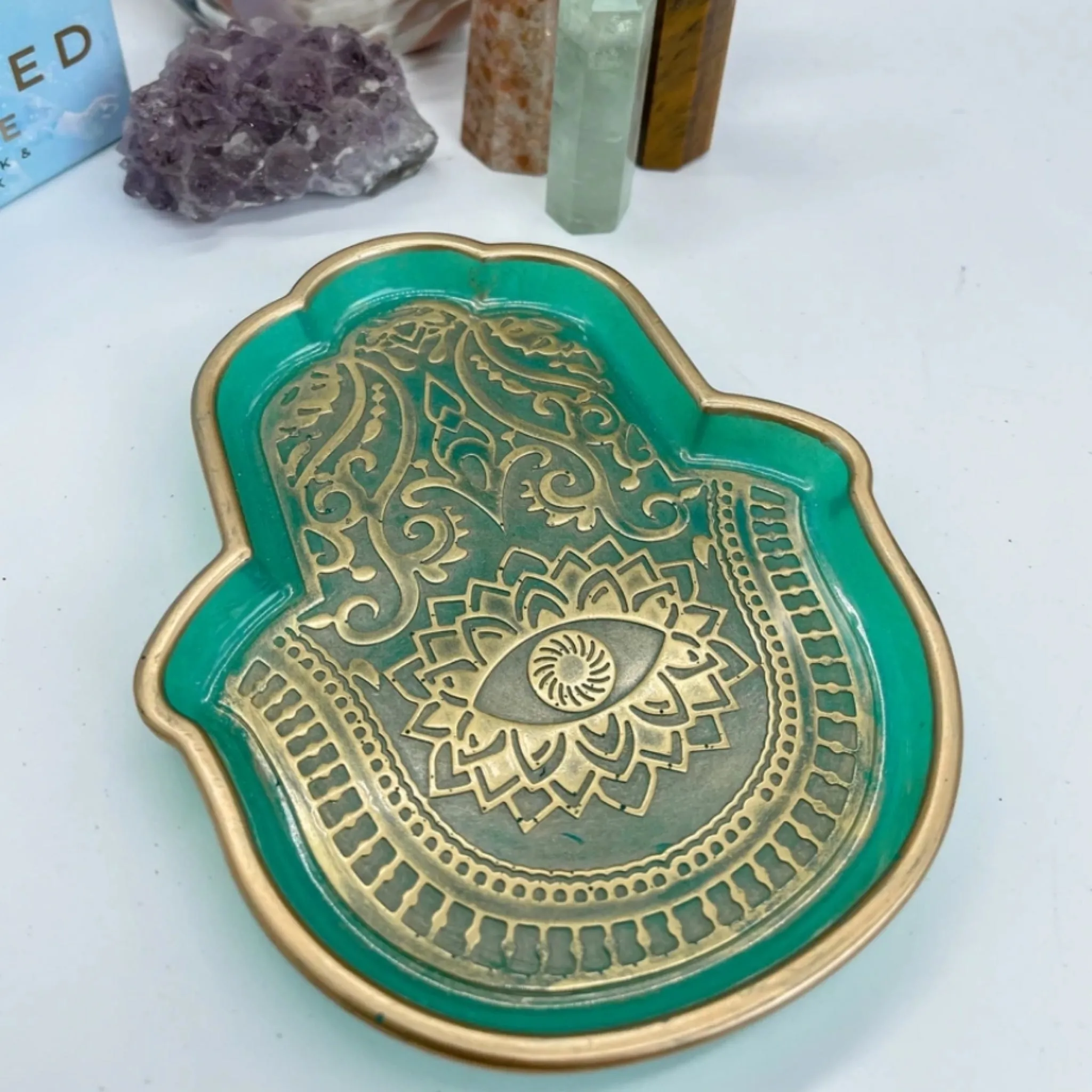 Hamsa Hand of Fatima Trinket Dish - Agean Green