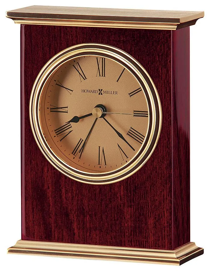 Howard Miller Laurel Desk or Table Clock - Alarm - Brass Accents - Rosewood Case