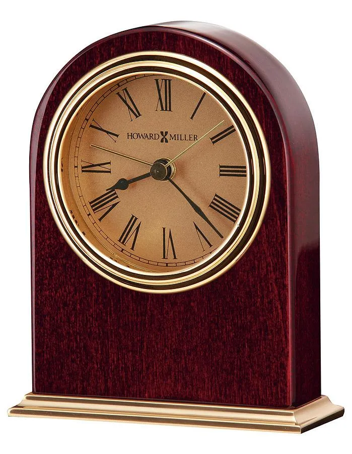 Howard Miller Parnell Rosewood & Brass Desk or Table Clock with Alarm