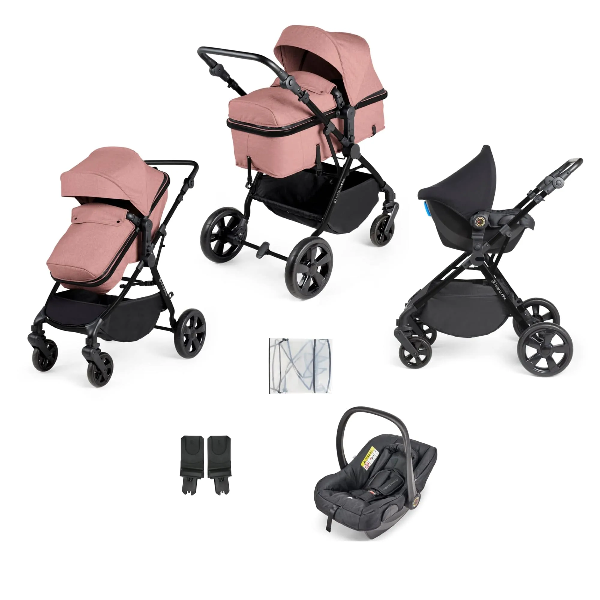 Ickle Bubba Comet 3-In-1 Travel System With Astral Car Seat - Black / Dusky Pink