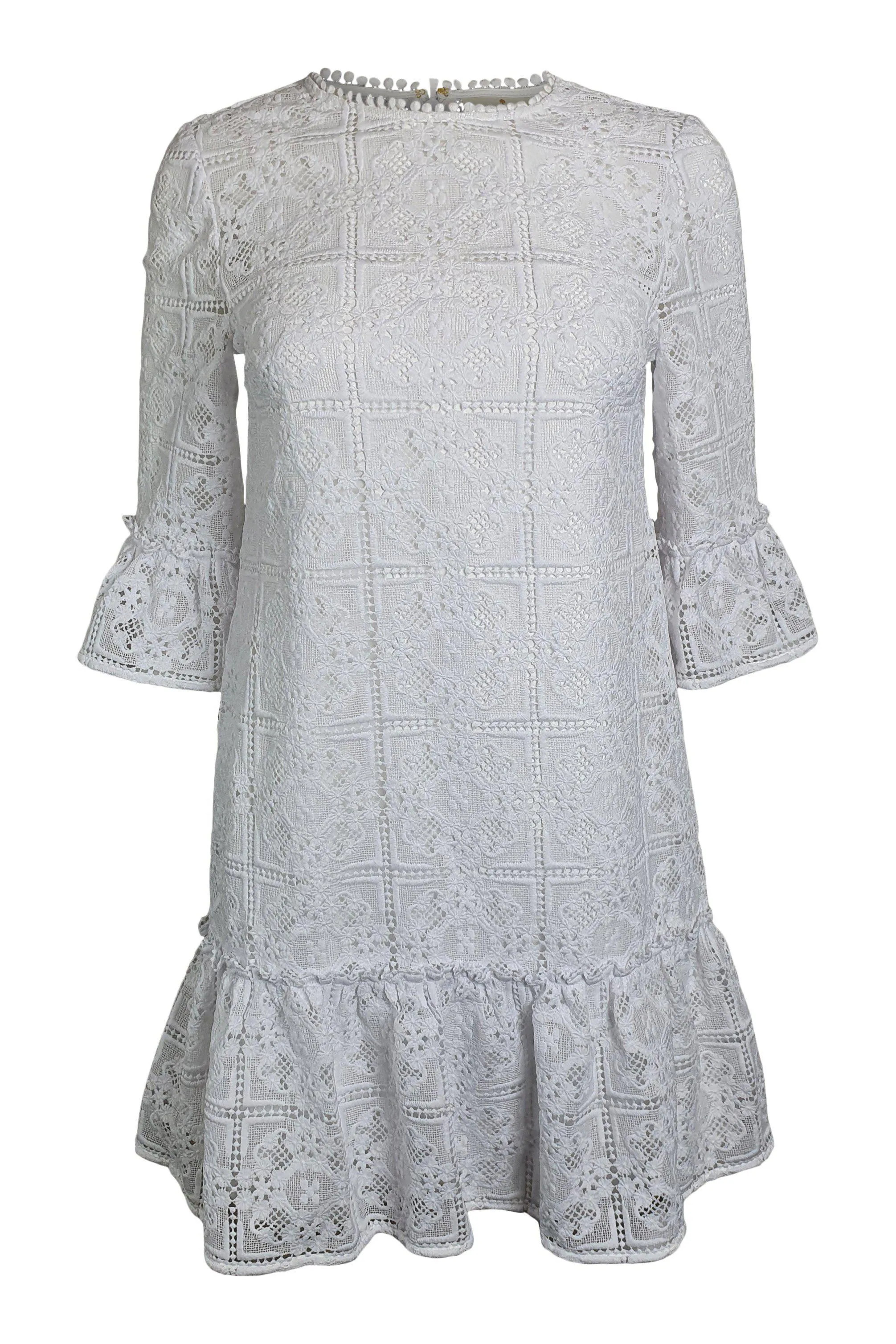 KATE SPADE New York White Scenic Route Lace Flounce Shift Dress (US 0 | UK 6)