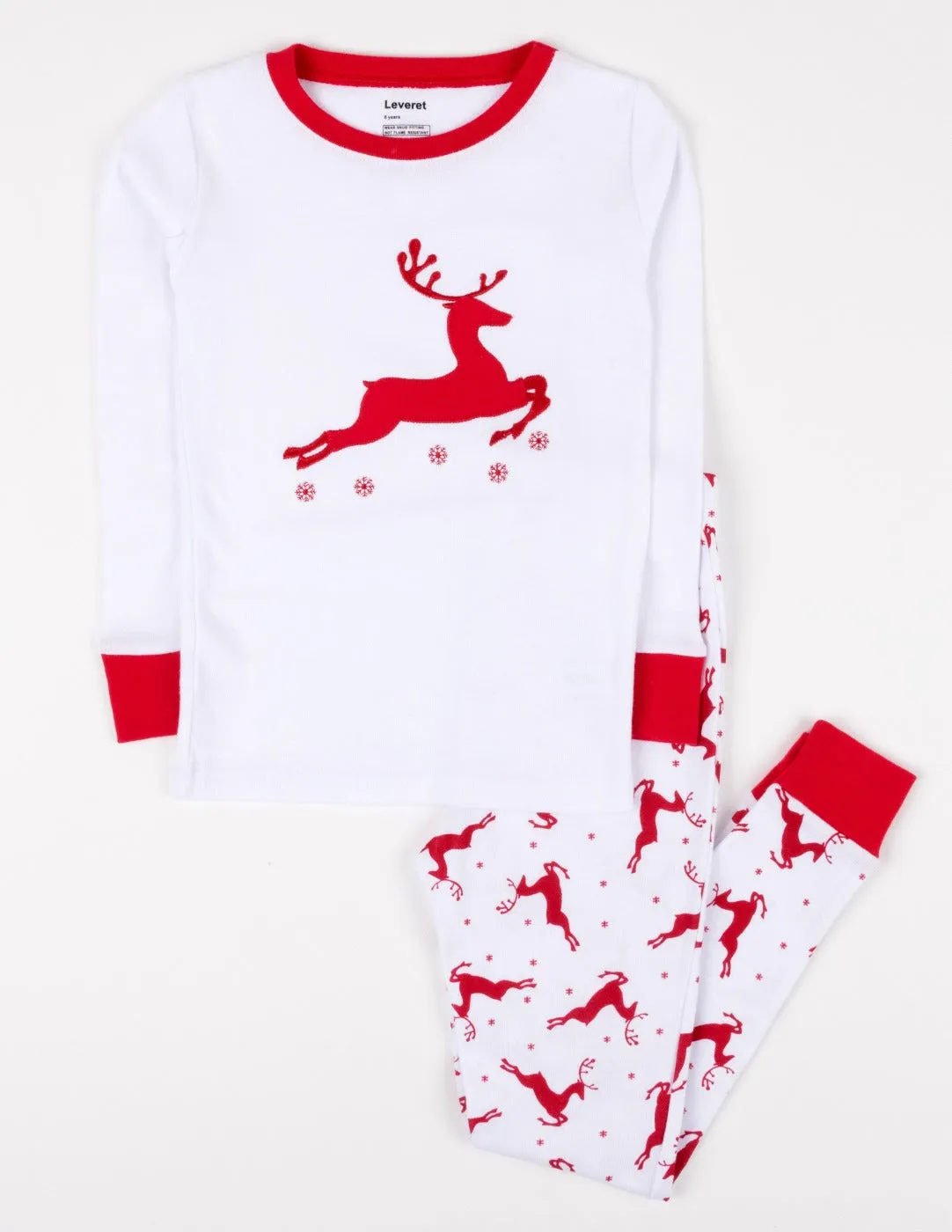 Kids Cotton Red & White Reindeer Pajamas