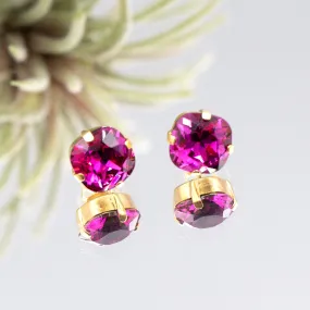 La Vie Parisienne Fuchsia Stud Earrings Gold