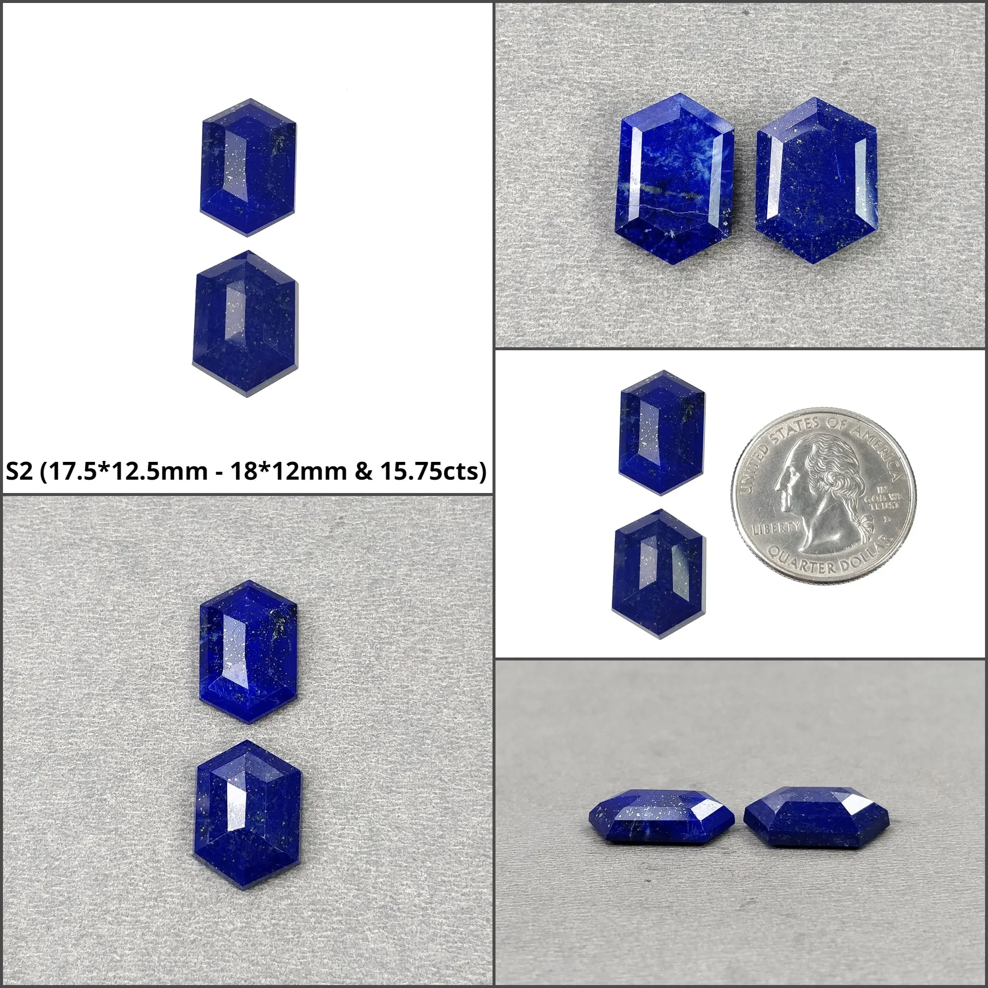 Lapis Lazuli Gemstone Step Cut : Natural Untreated Unheated Blue Lapis Hexagon & Triangle Shape 2pcs Set