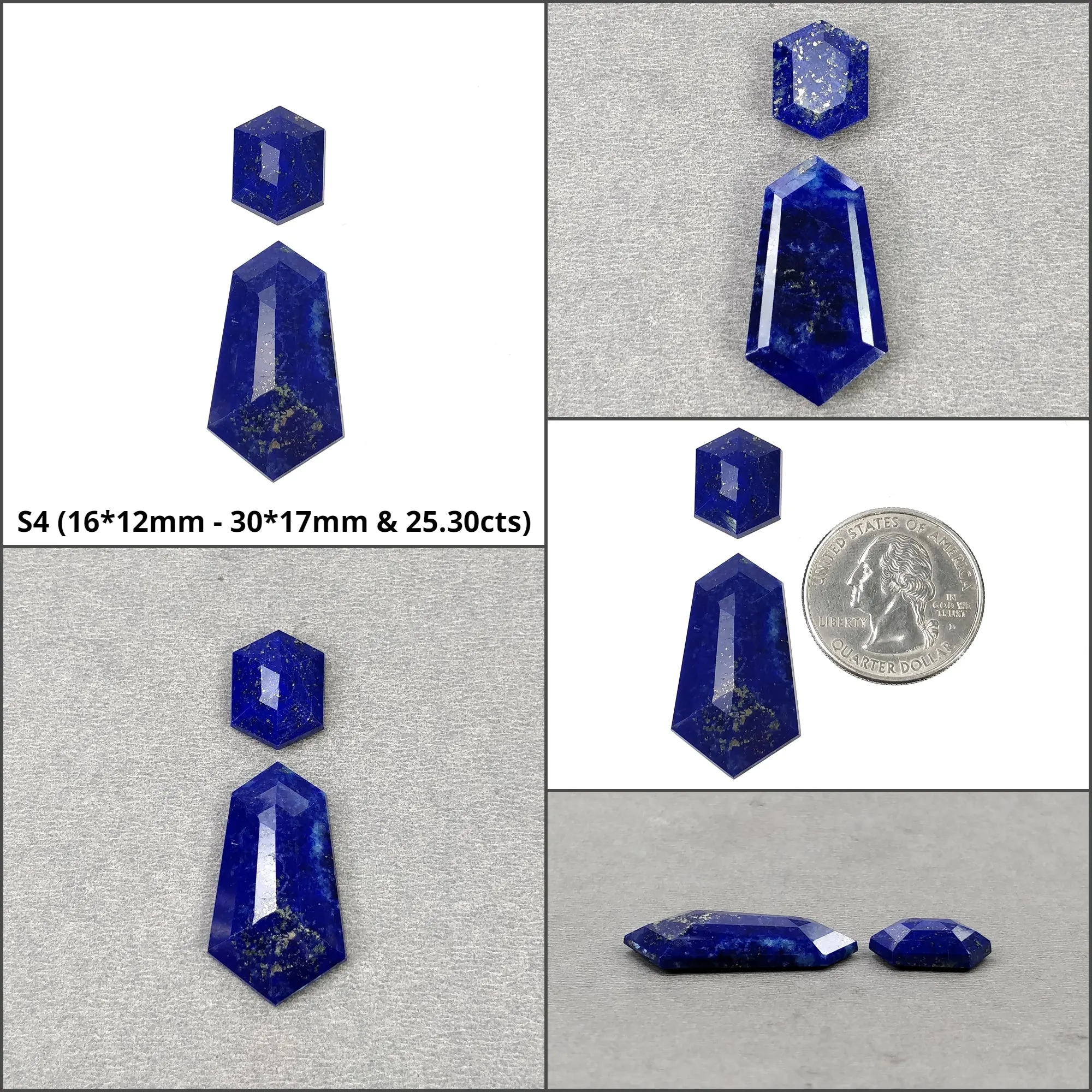 Lapis Lazuli Gemstone Step Cut : Natural Untreated Unheated Blue Lapis Hexagon & Triangle Shape 2pcs Set