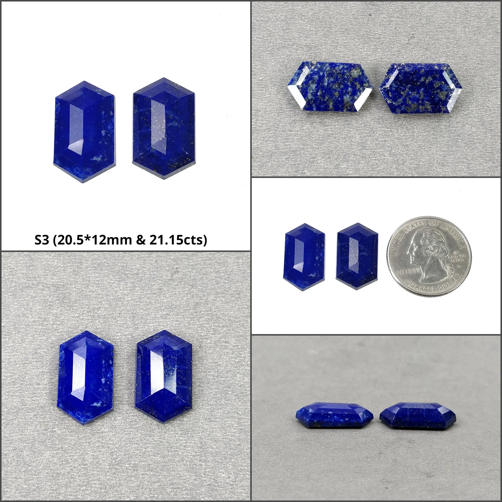 Lapis Lazuli Gemstone Step Cut : Natural Untreated Unheated Blue Lapis Hexagon & Triangle Shape 2pcs Set