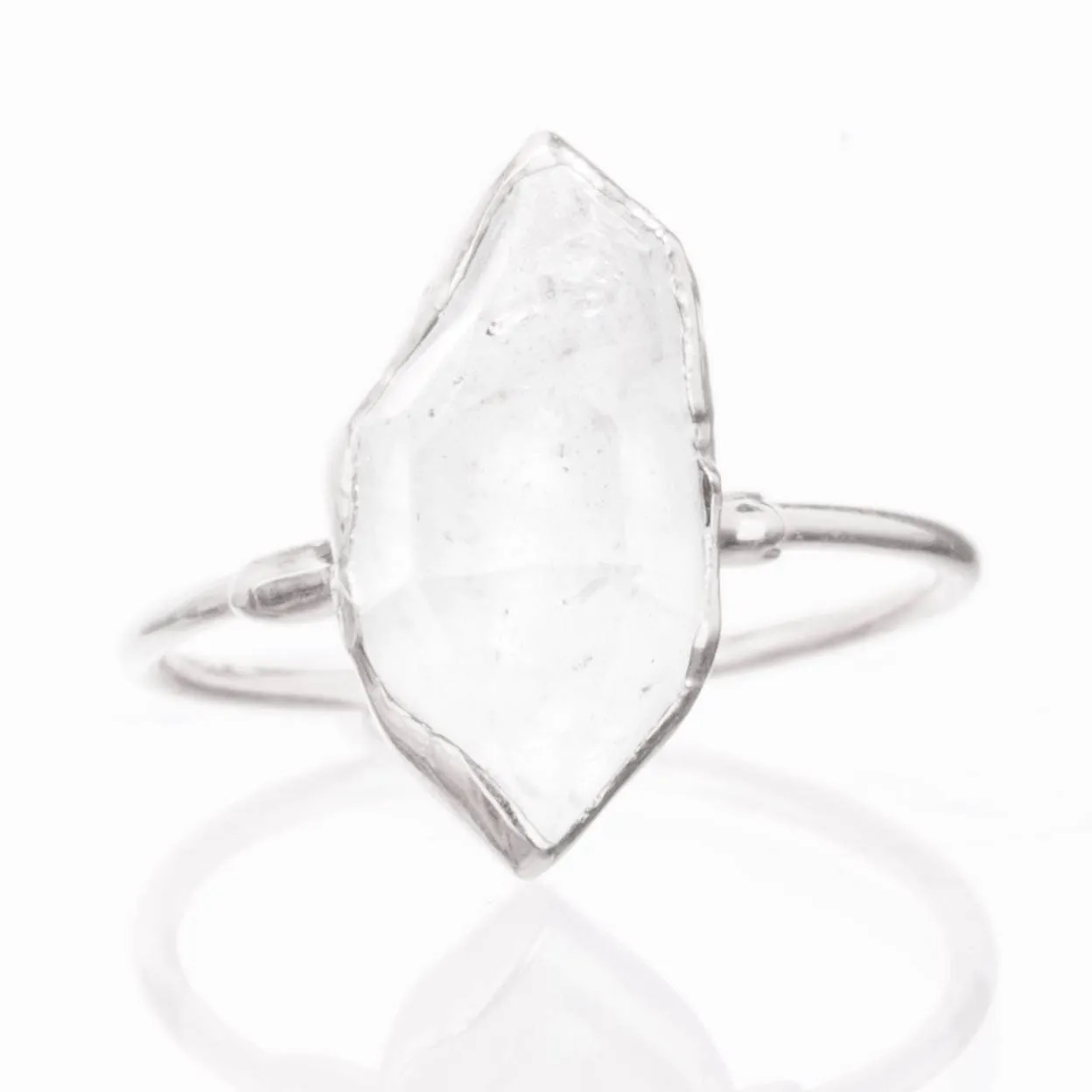 Large Raw Herkimer Diamond Ring in Sterling Silver