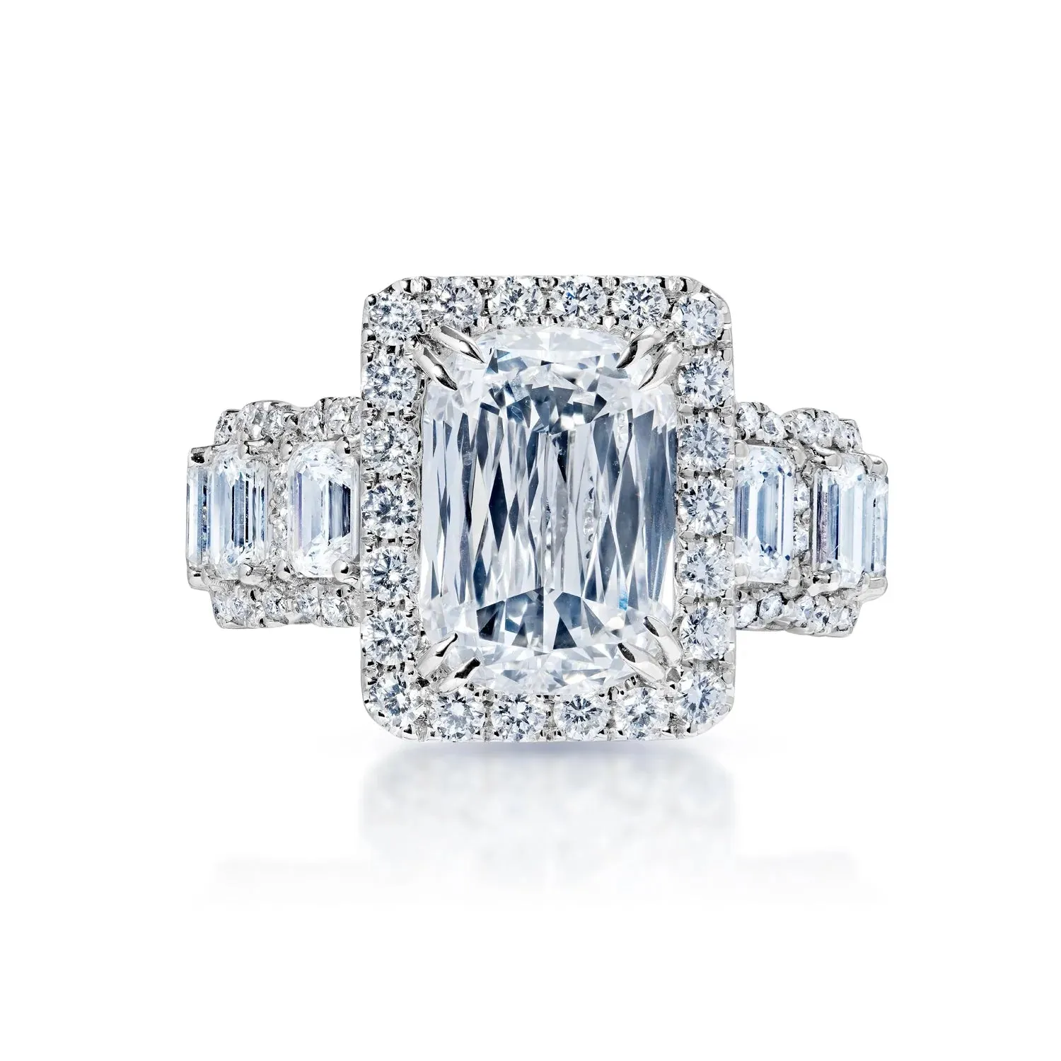 Leila 8 Carat VS1 Radiant Cut Lab Grown Diamond Engagement Ring in 18k White Gold. IGI Certified