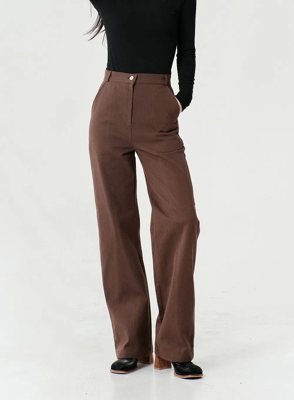 Line Detail Fall Color Cotton Pants OS13