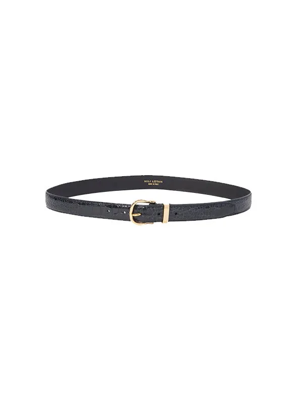 Louise Belt in Black w/ Shiny Brass Buckle