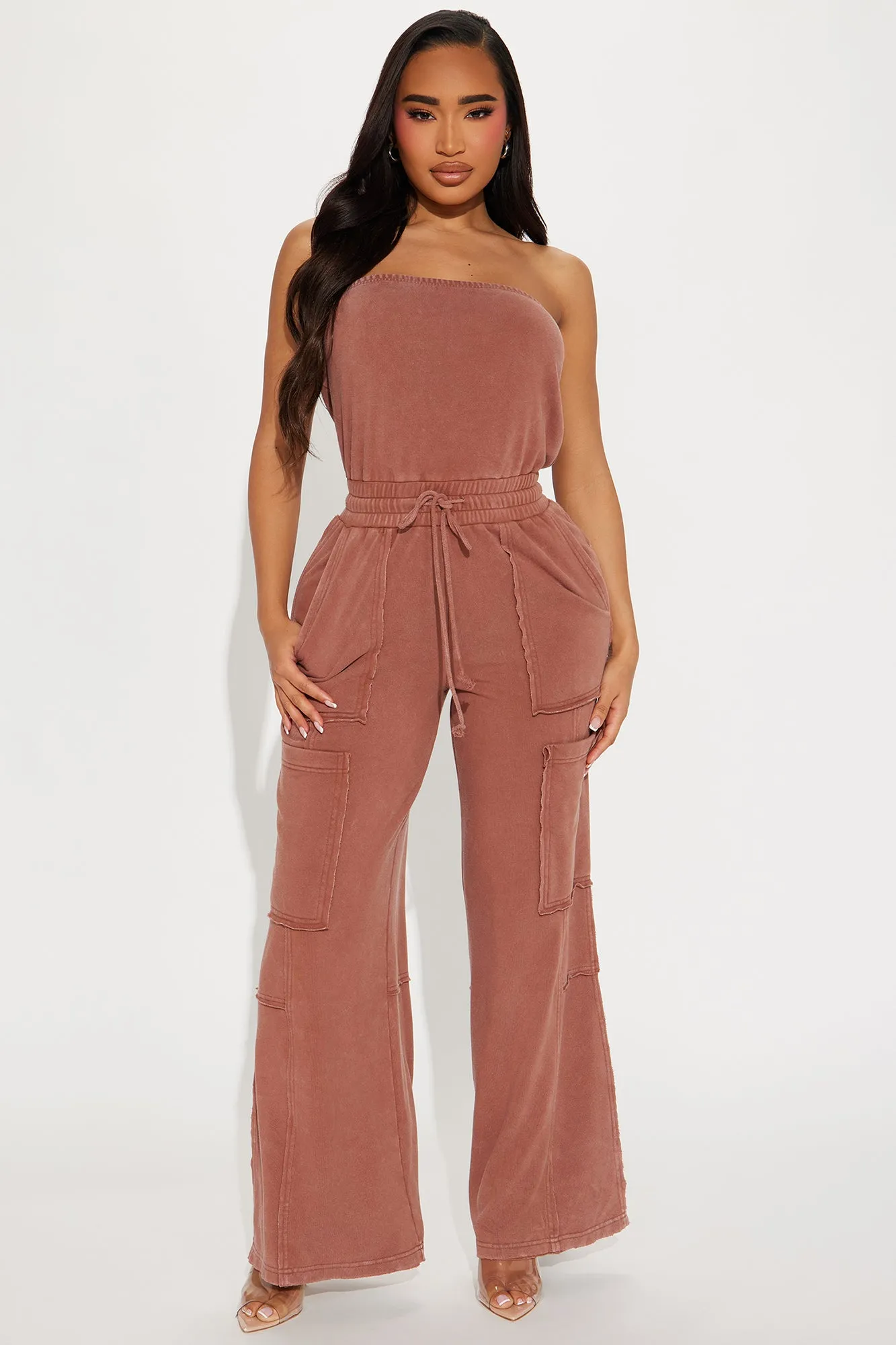 Lounge Around Washed Jumpsuit - Chestnut