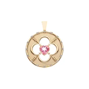 LOVE 14k Pink Tourmaline Quatrefoil Coin Pendant