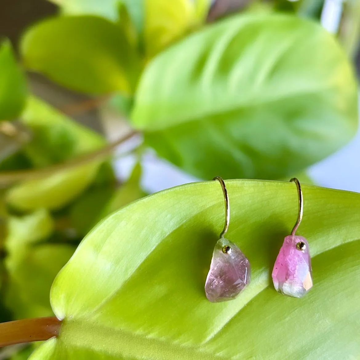 Mini rough pink tourmaline earrings