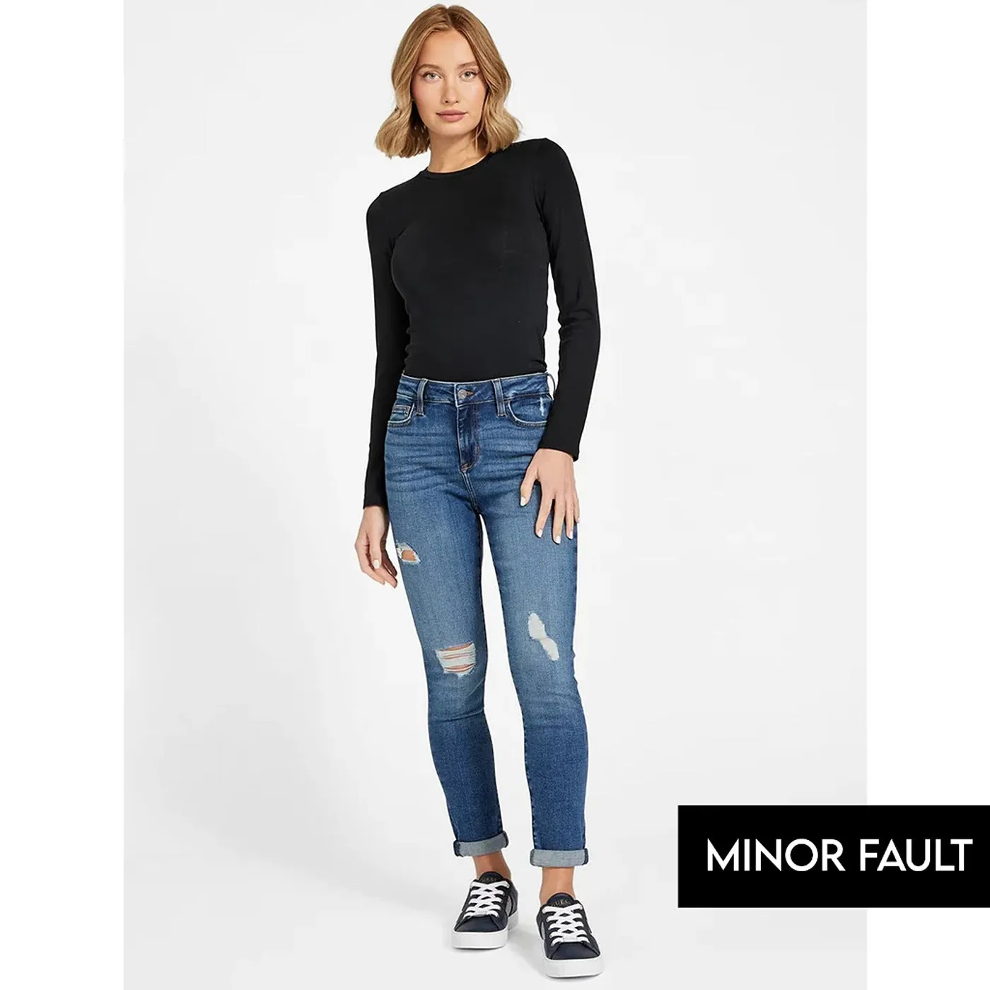 (Minor Fault) Blue Mid Rise Ripped Skinny Jeans