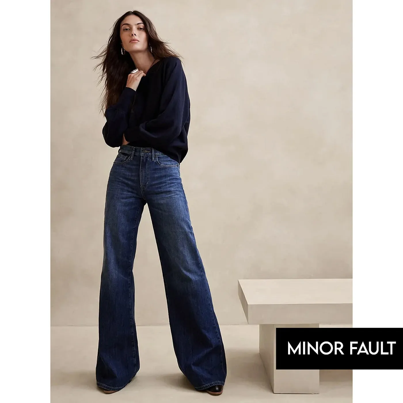 (Minor Fault) BR Dark Blue Wide Leg Jeans