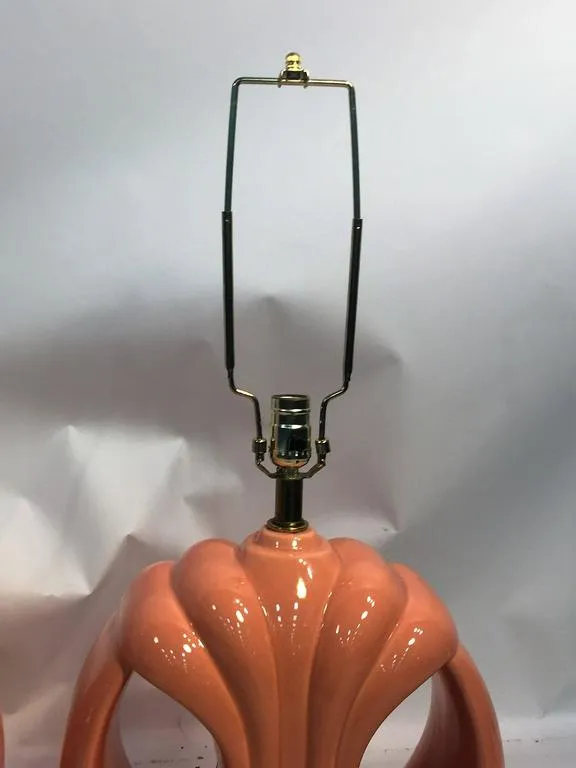 Modern Karl Springer Style Coral Ceramic Lamps