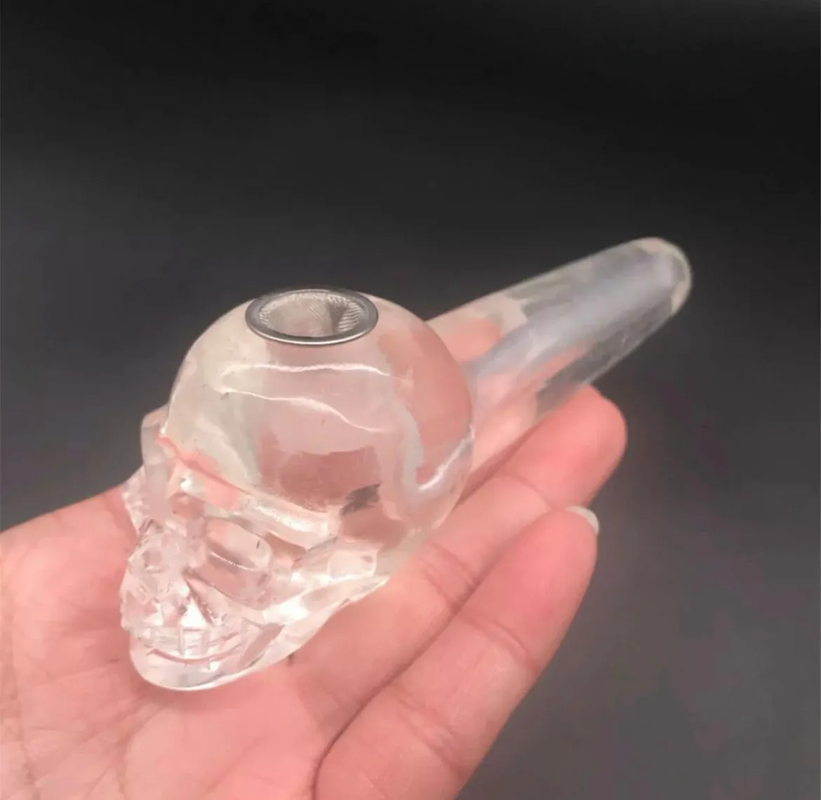 Natural Clear Crystal Stone Skull Rock Pipe