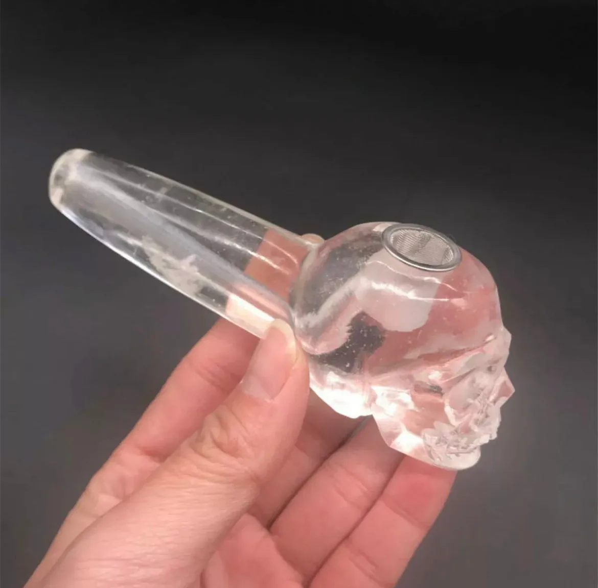 Natural Clear Crystal Stone Skull Rock Pipe