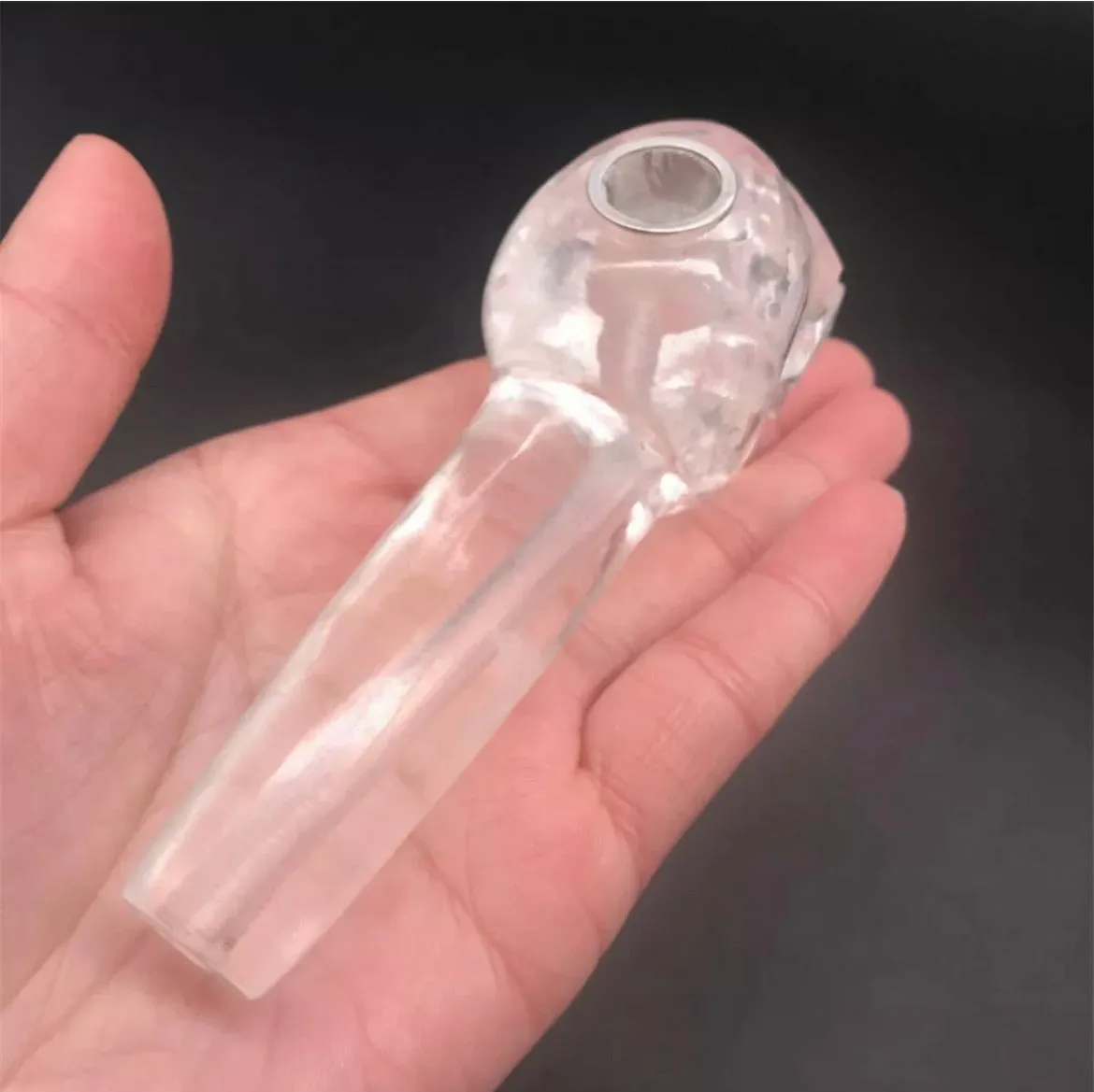 Natural Clear Crystal Stone Skull Rock Pipe