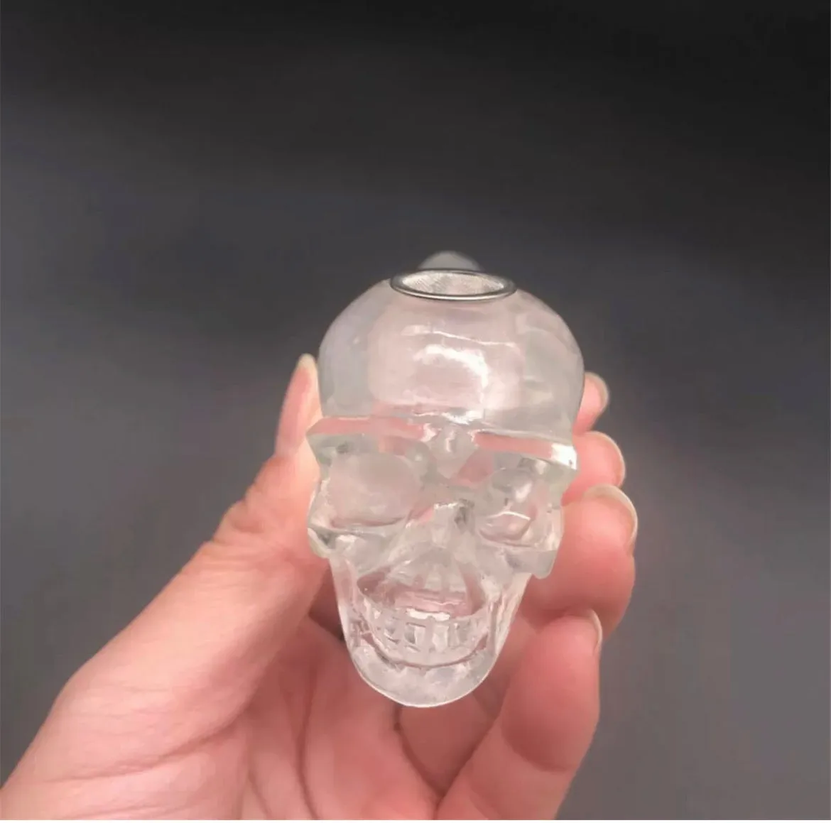 Natural Clear Crystal Stone Skull Rock Pipe