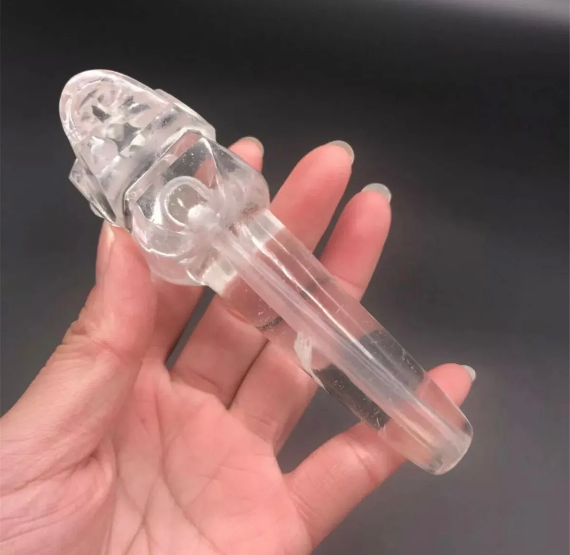 Natural Clear Crystal Stone Skull Rock Pipe